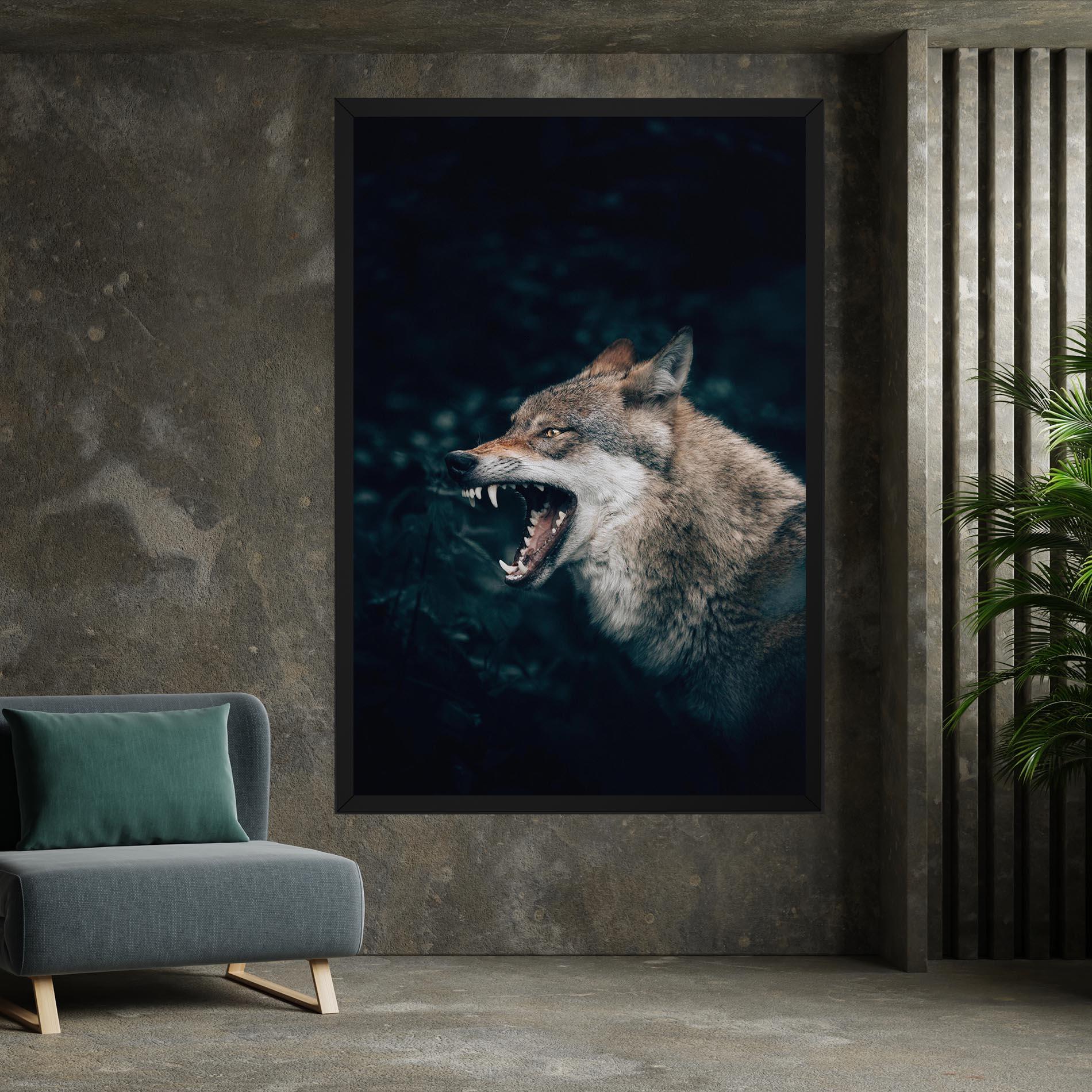 Картина на платно Angry Wolf In The Forest mockup 7