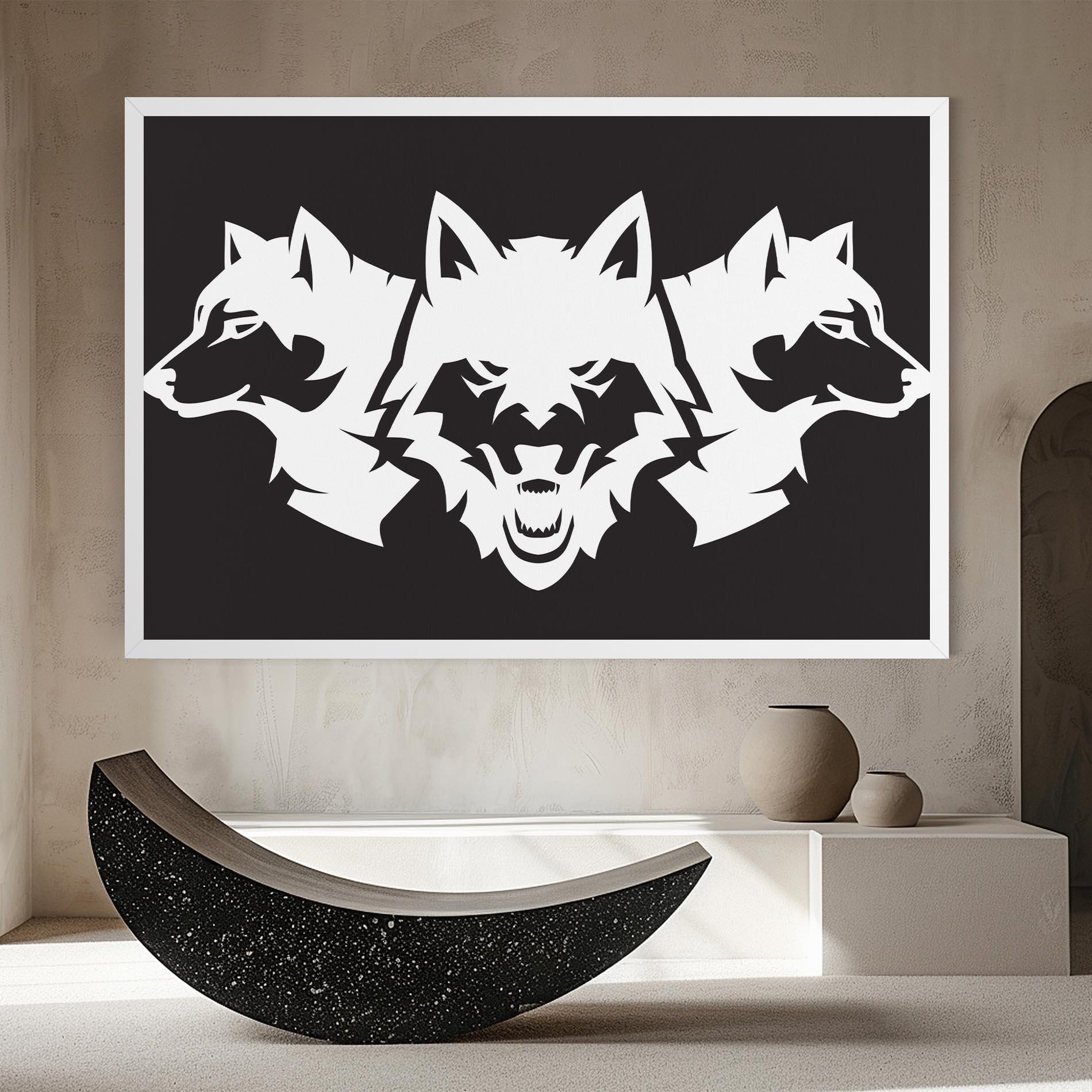 Картина на платно 3 Wolf Heads mockup 8