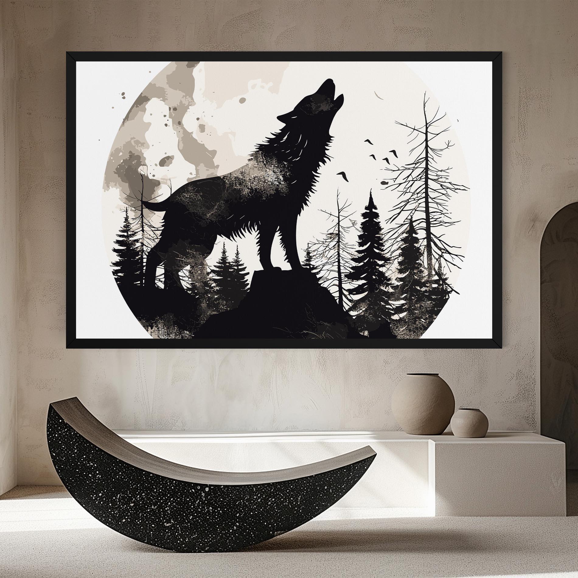 Картина на платно Black On Cream Wolf mockup 8