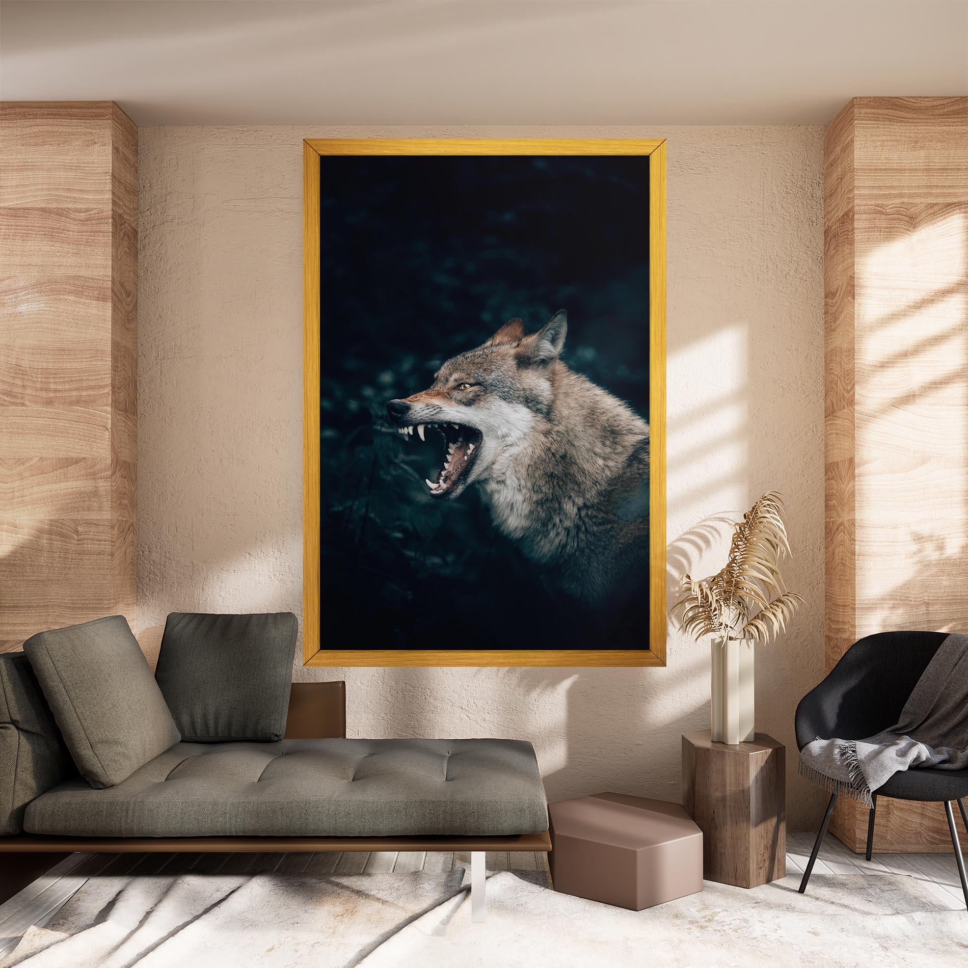 Картина на платно Angry Wolf In The Forest mockup 8