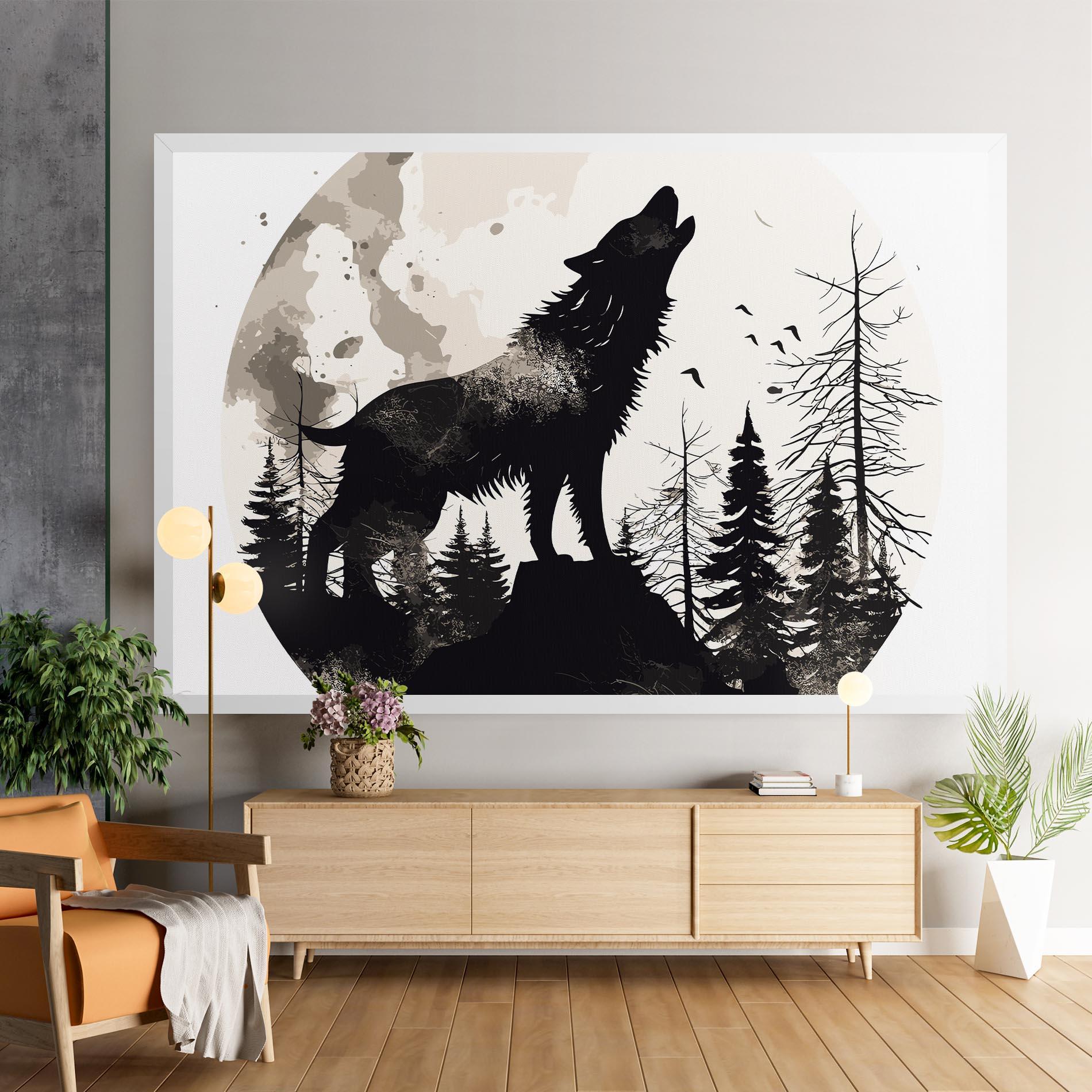 Картина на платно Black On Cream Wolf mockup 9