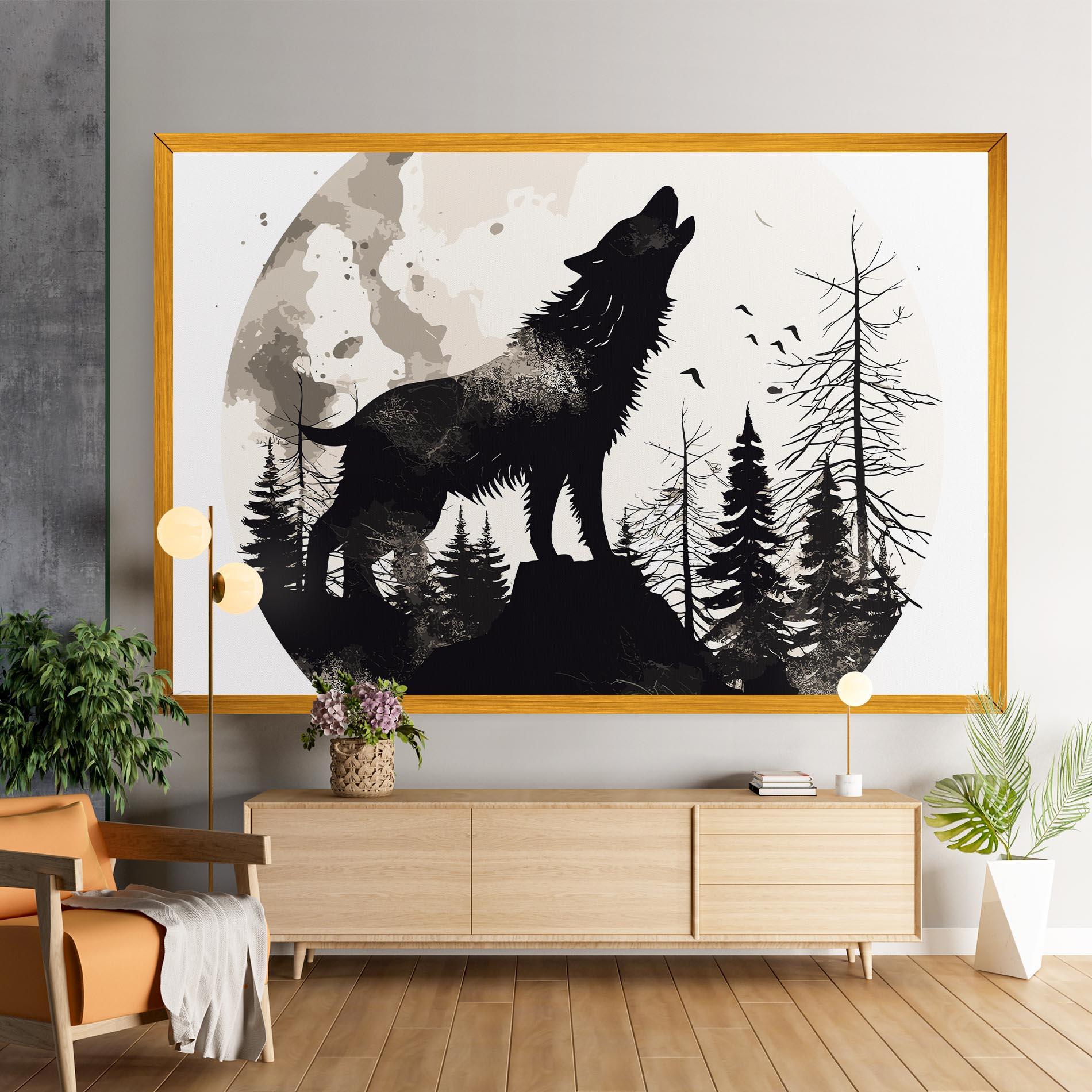 Картина на платно Black On Cream Wolf mockup 9