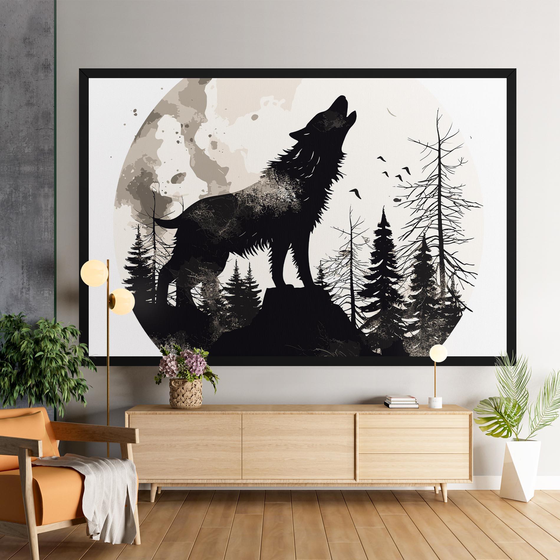 Картина на платно Black On Cream Wolf mockup 9