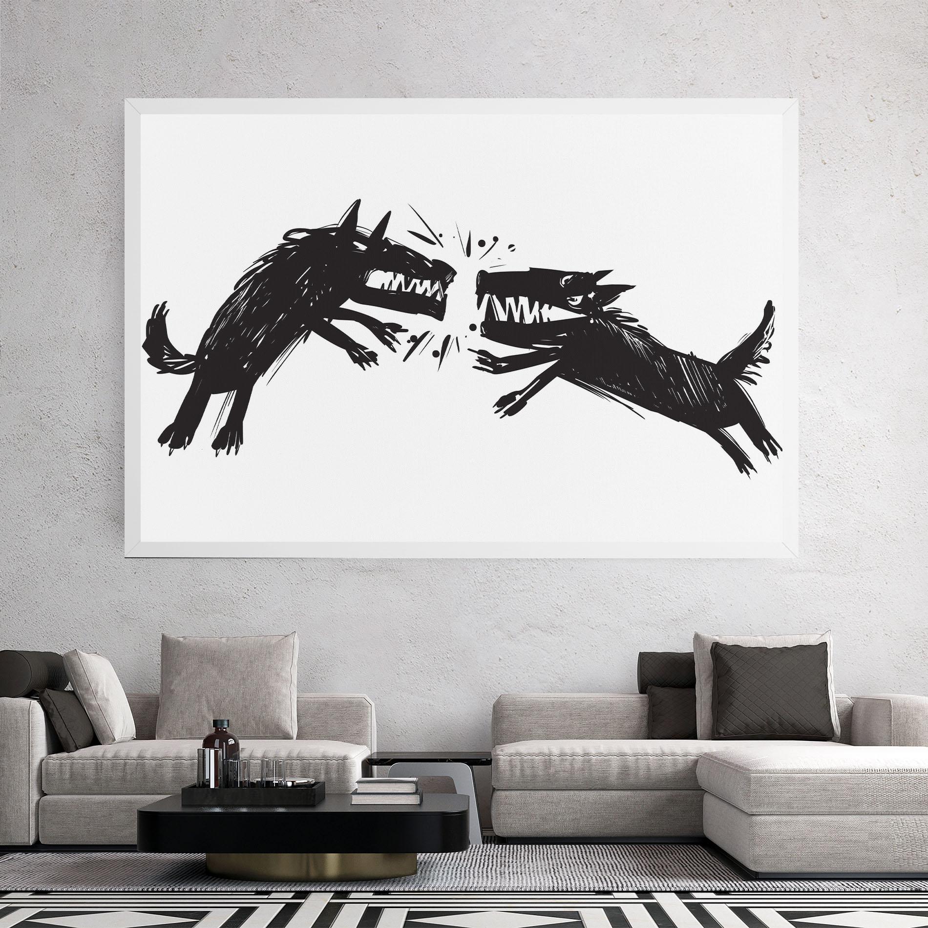 Картина на платно Black Wolves mockup 2