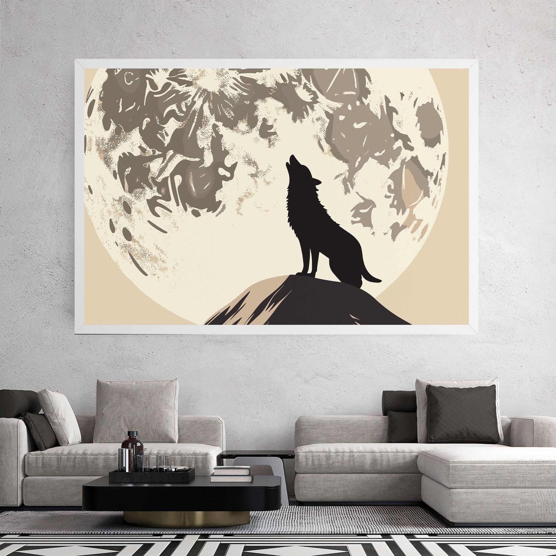 Картина на платно Cream Moon Wolf mockup 2