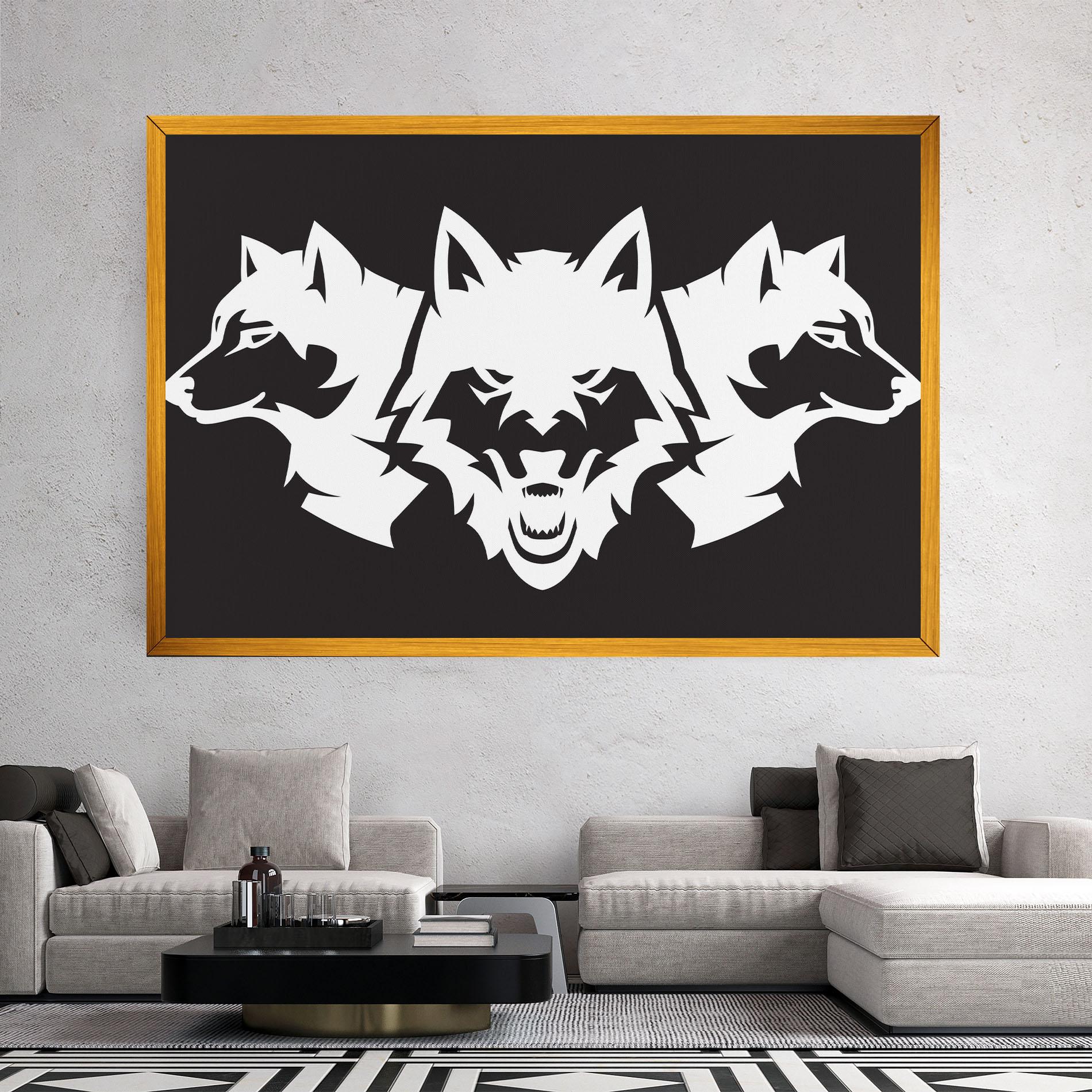 Картина на платно 3 Wolf Heads mockup 2