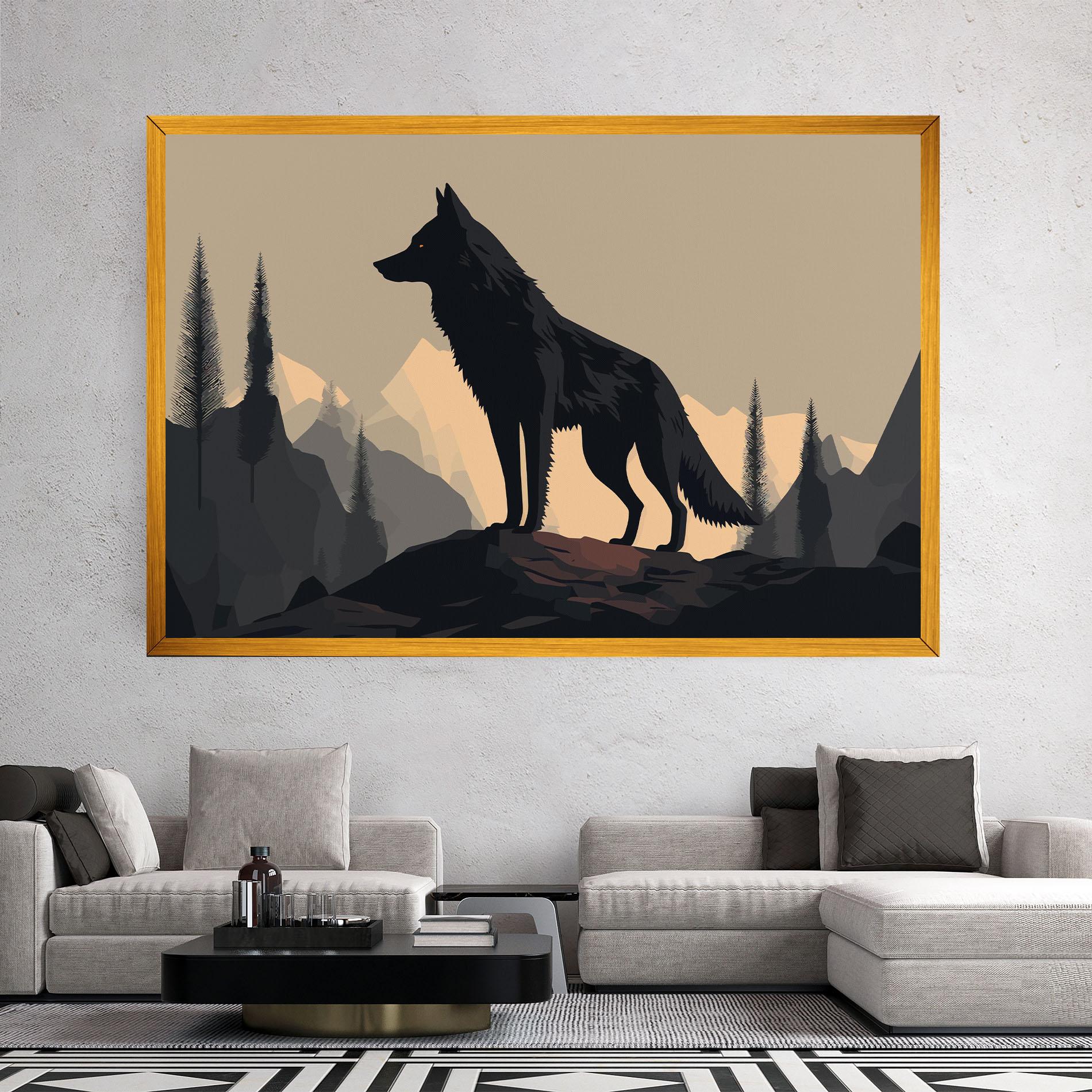 Картина на платно Black Wolf mockup 2