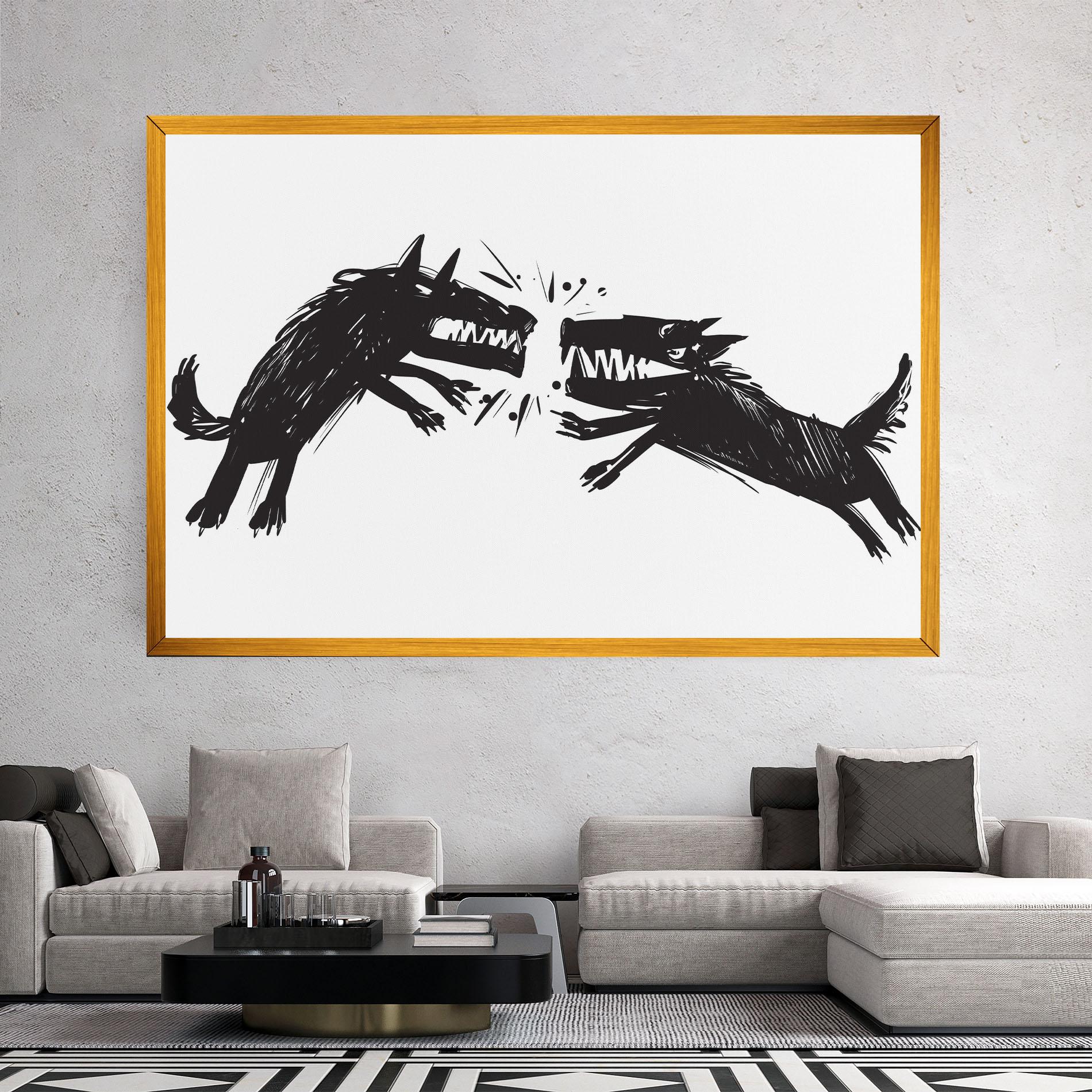 Картина на платно Black Wolves mockup 2
