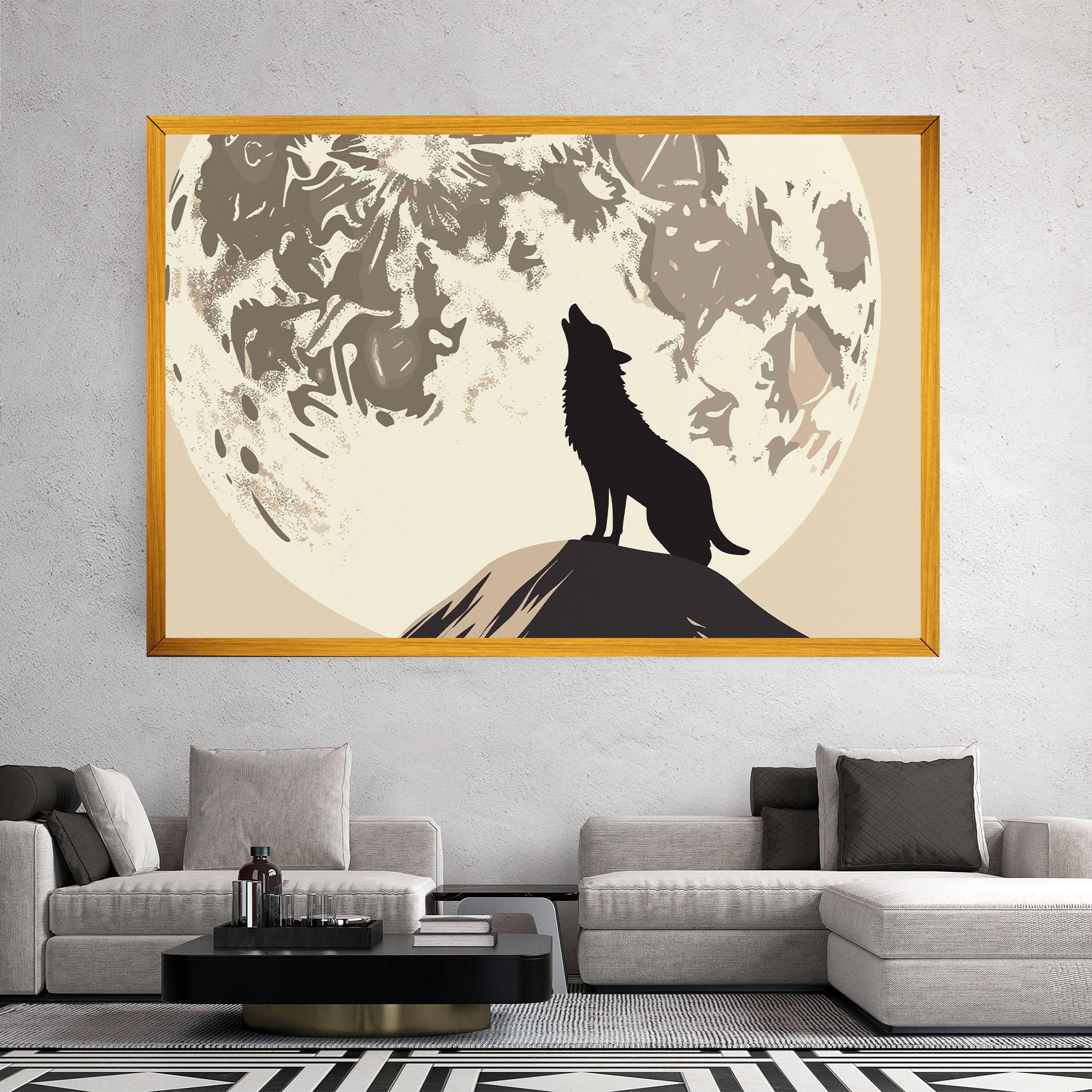 Картина на платно Cream Moon Wolf mockup 2