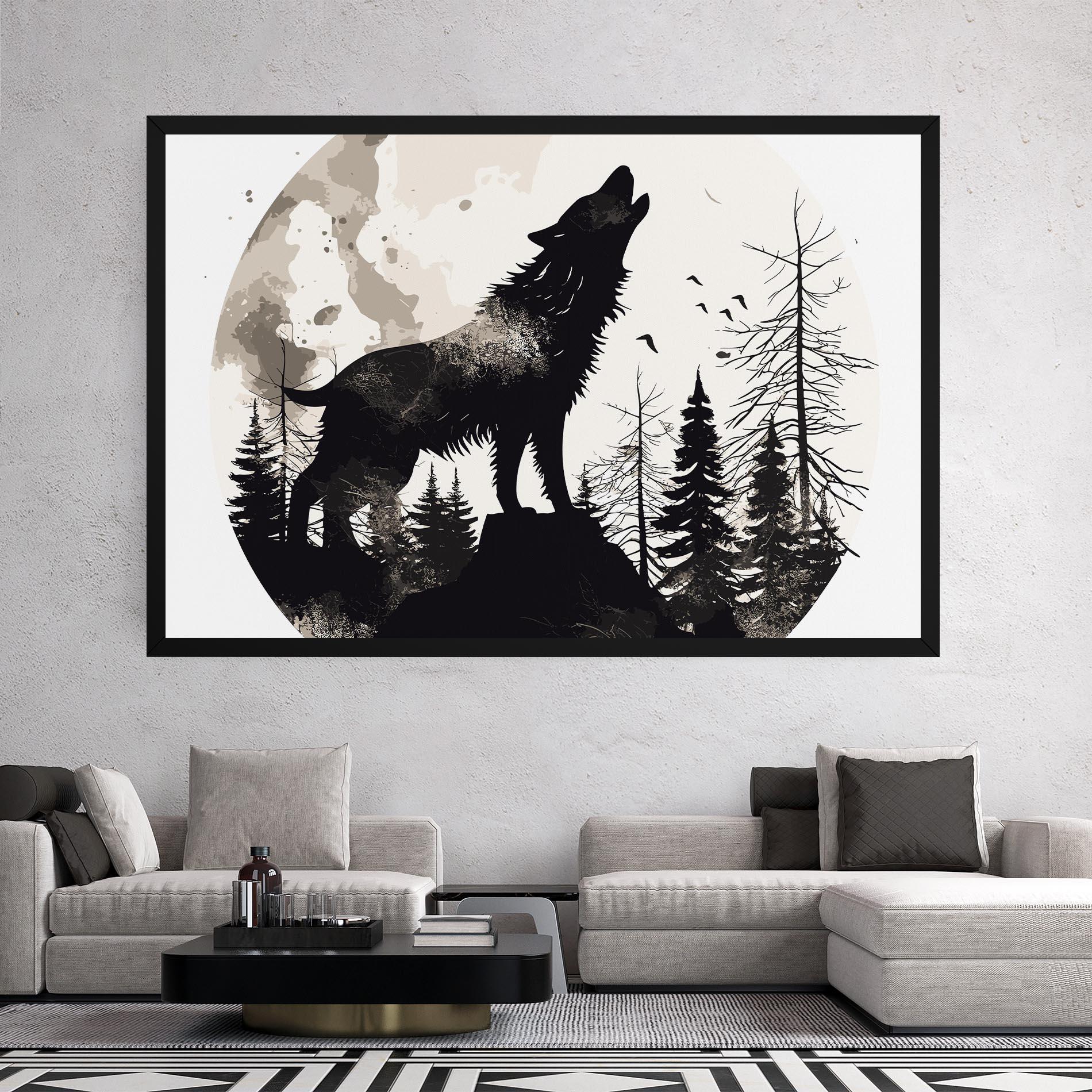 Картина на платно Black On Cream Wolf mockup 2