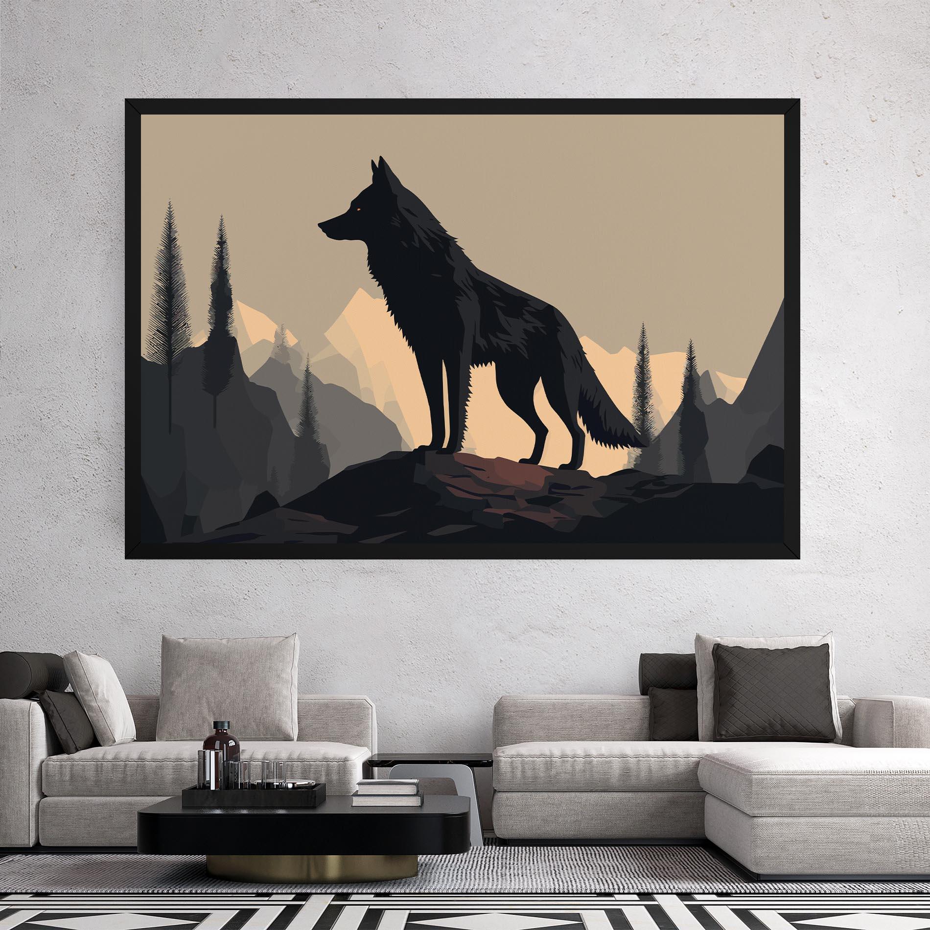 Картина на платно Black Wolf mockup 2