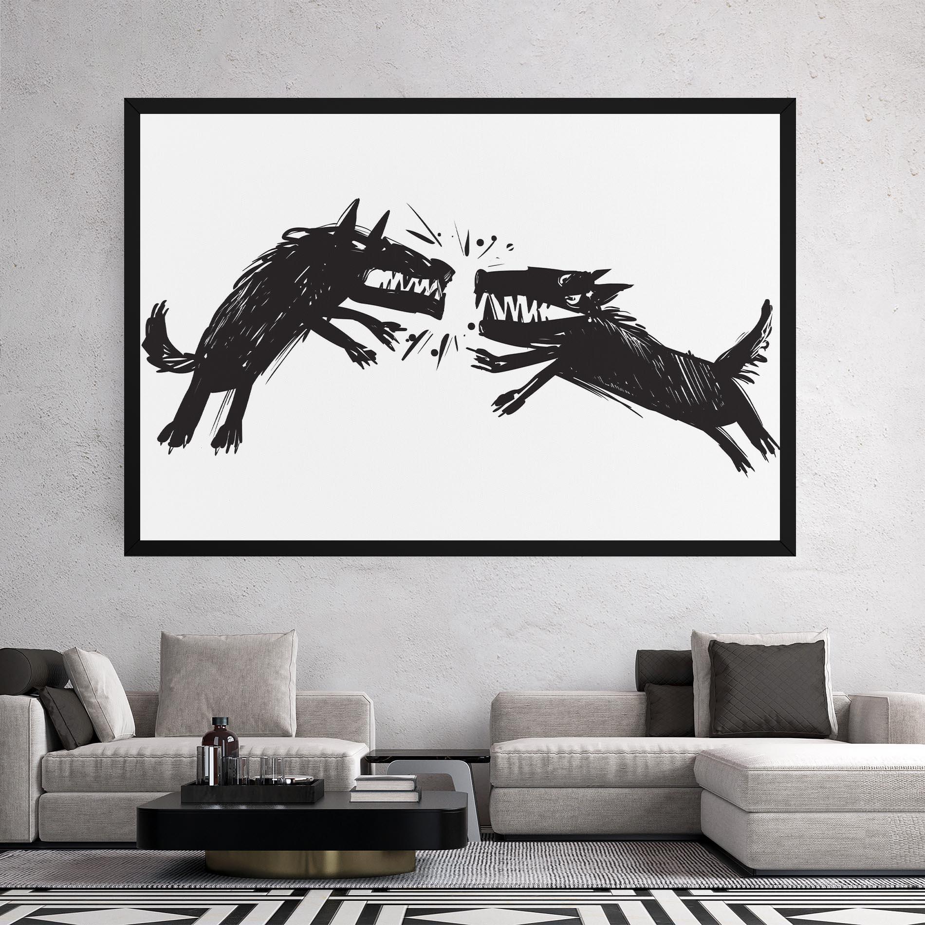 Картина на платно Black Wolves mockup 2