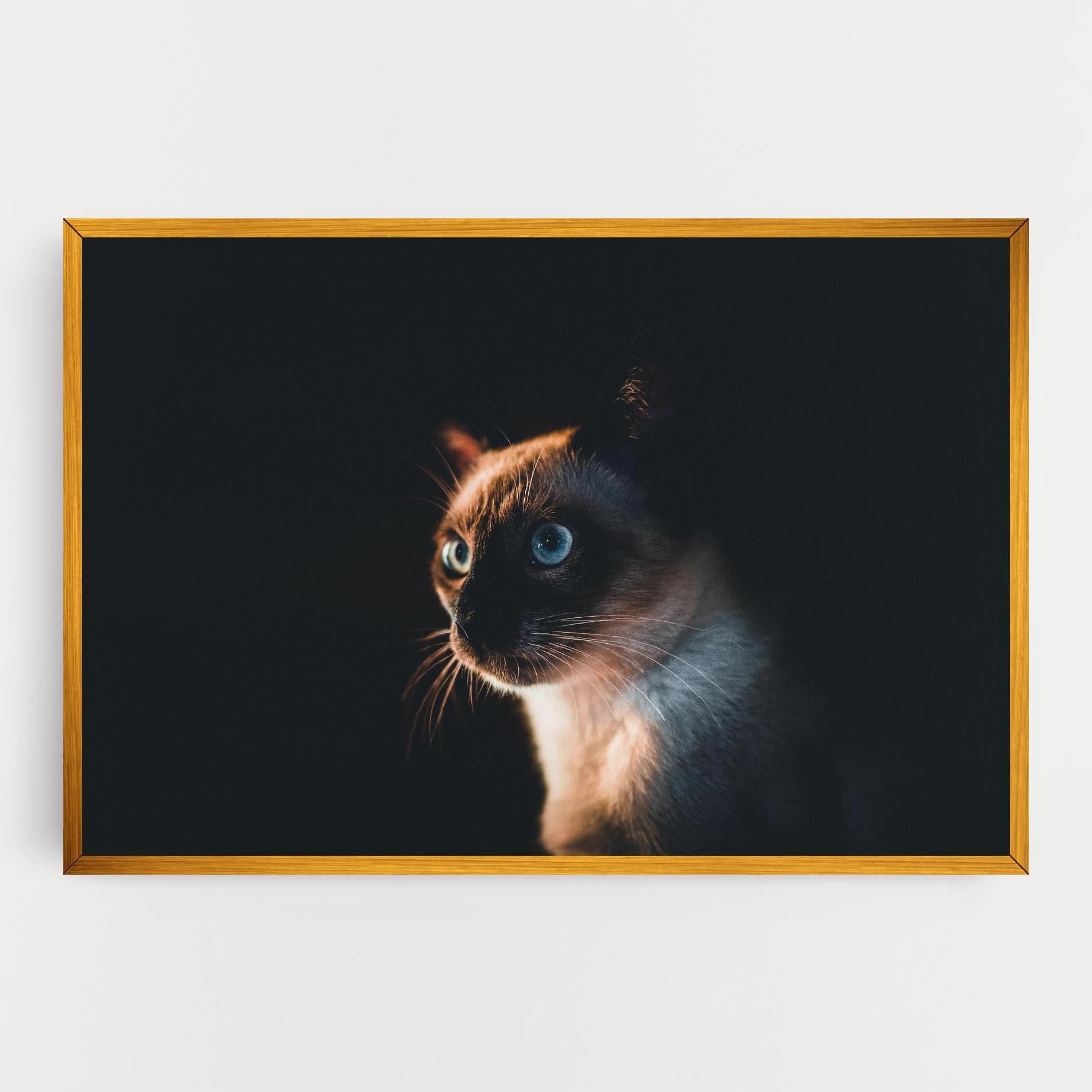 Картина на платно Blue Eyes Cat In Dark mockup 0