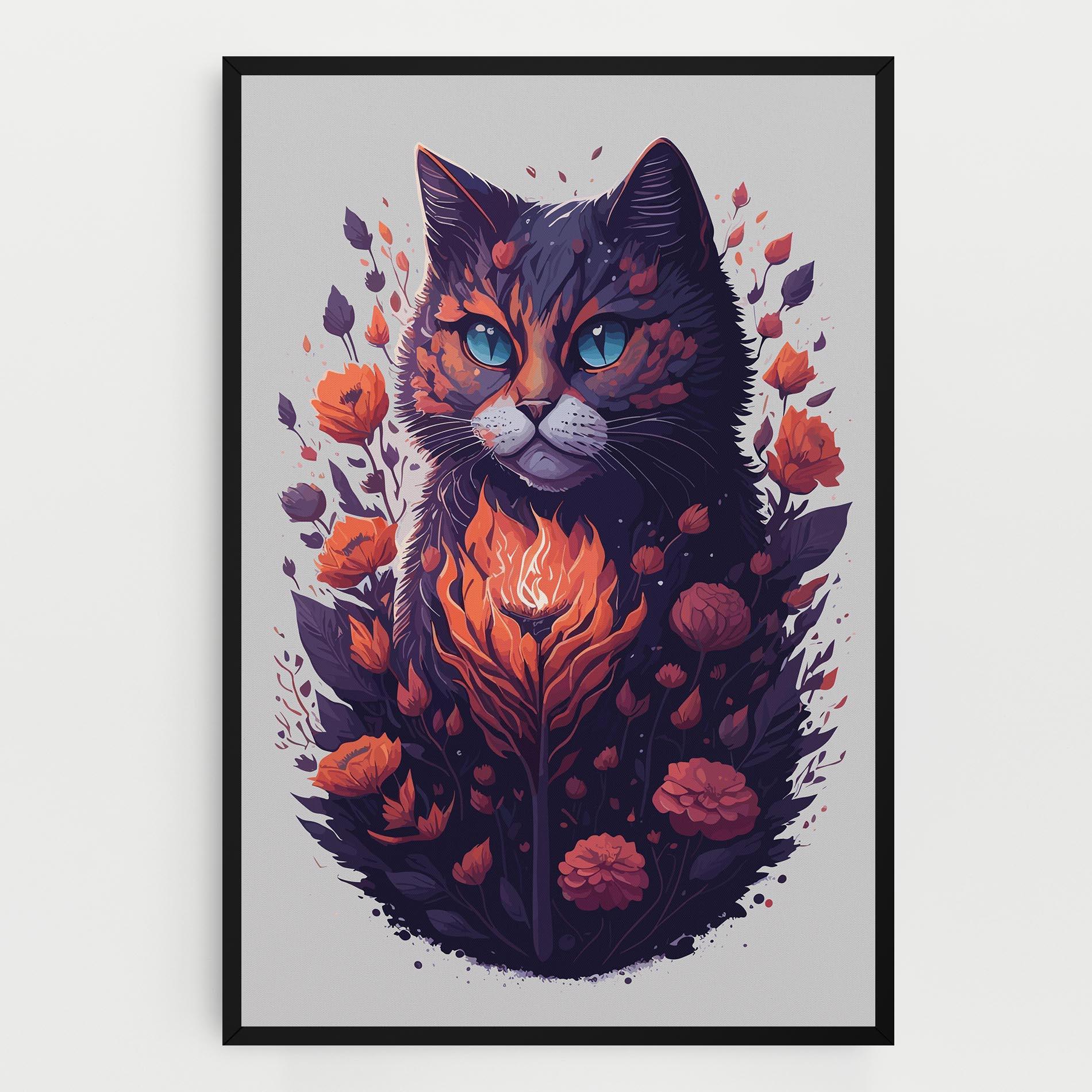 Картина на платно Fire Cat mockup 0