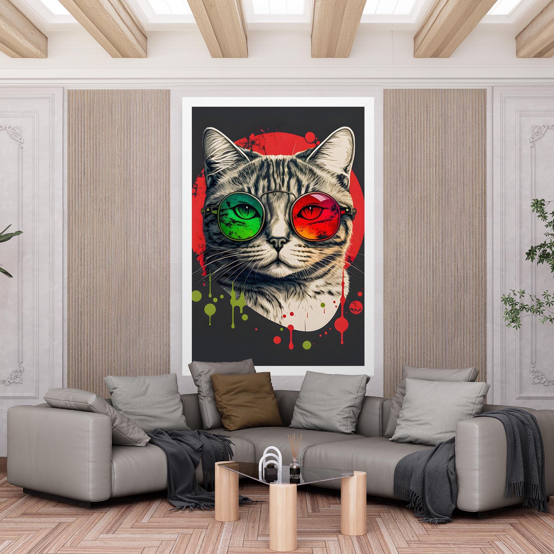 Картина на платно Green Red Glasses Cat mockup 6