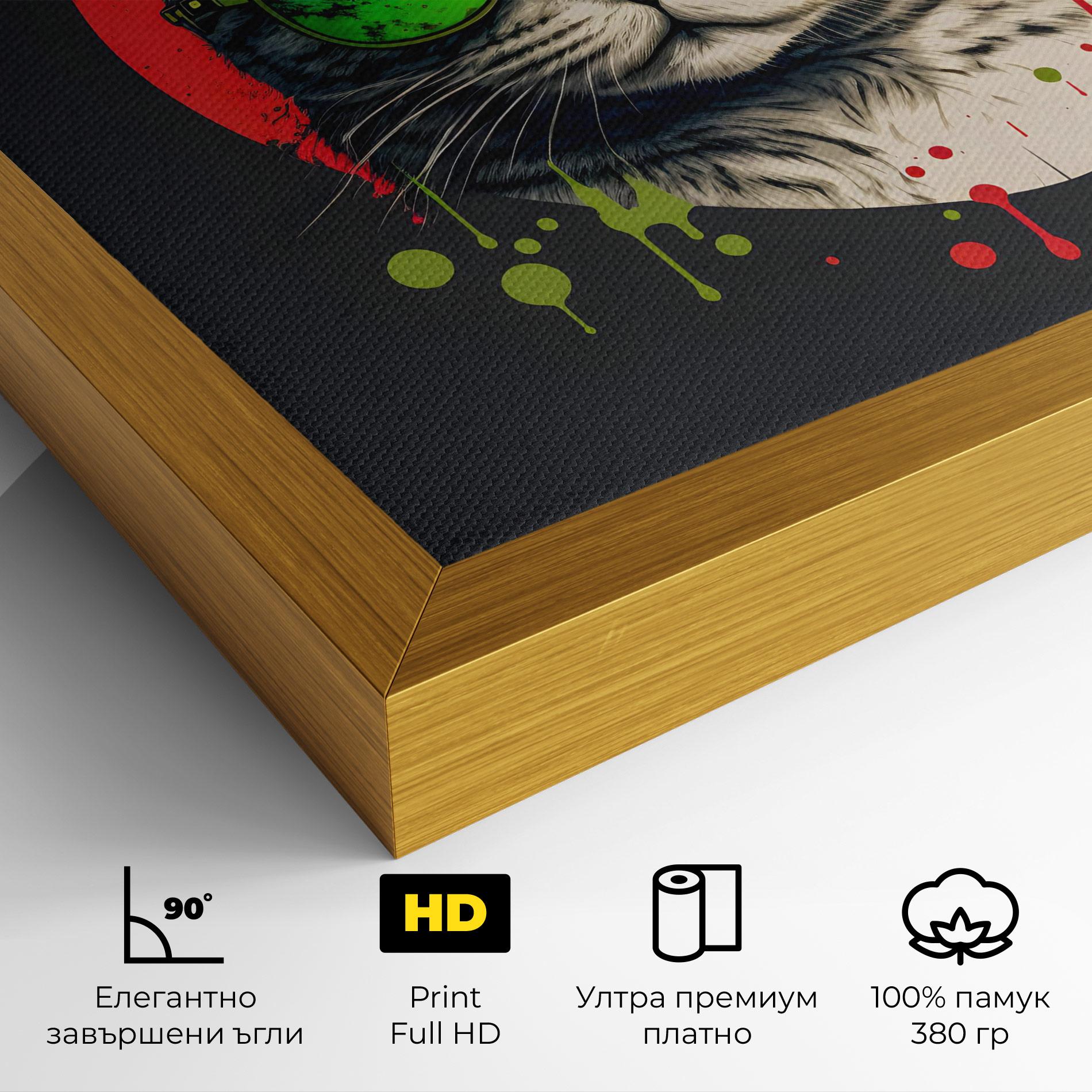 Картина на платно Green Red Glasses Cat mockup 4