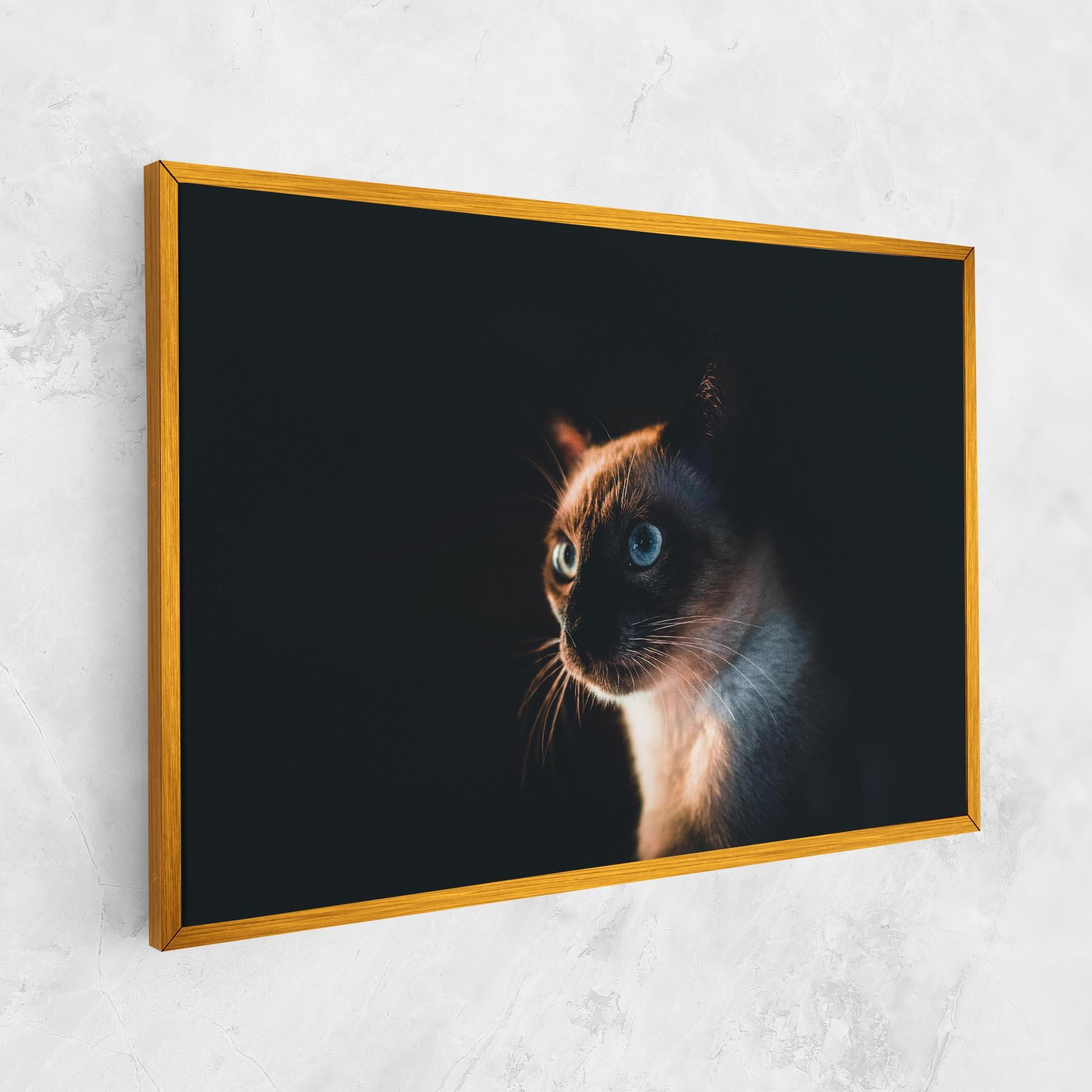 Картина на платно Blue Eyes Cat In Dark mockup 1
