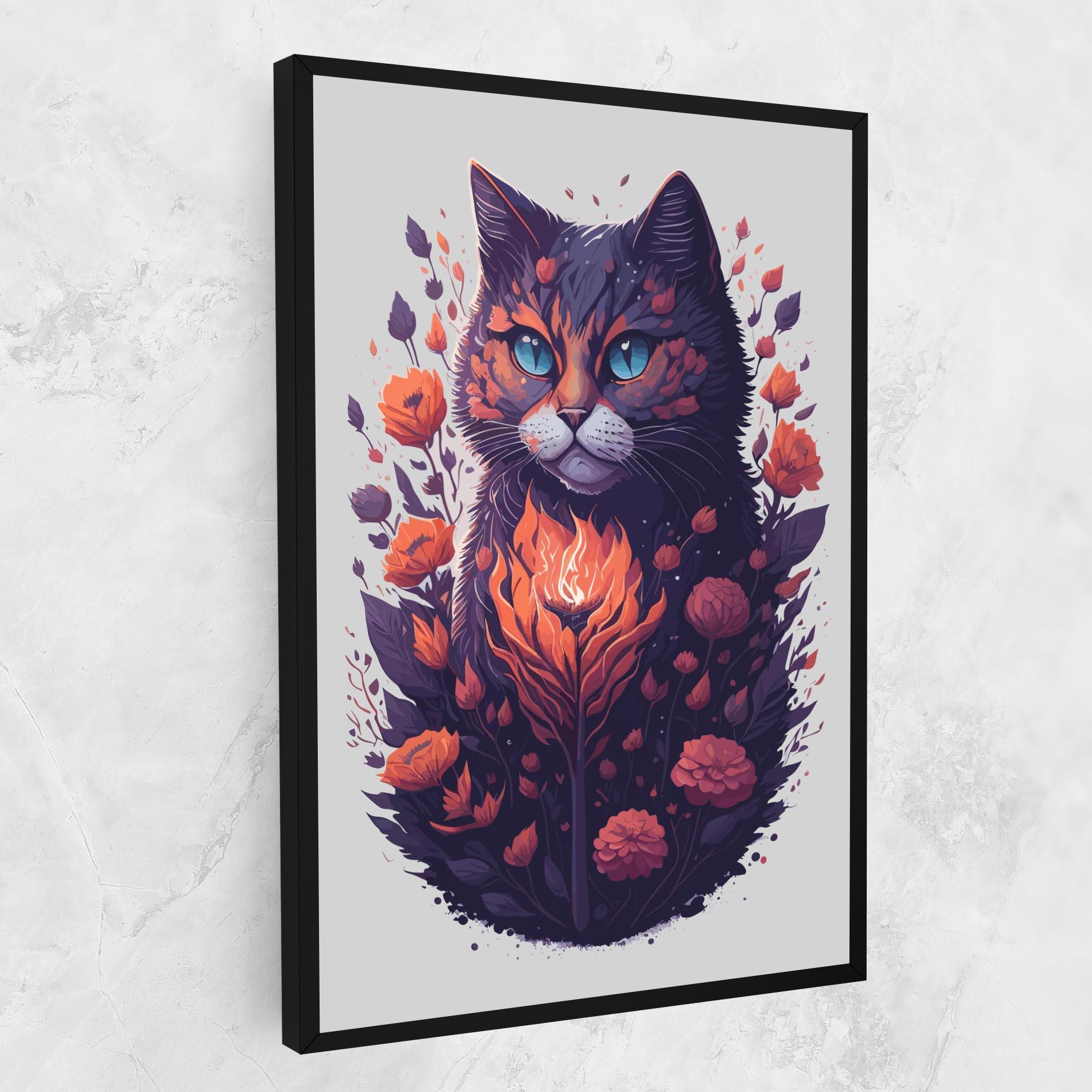 Картина на платно Fire Cat mockup 1