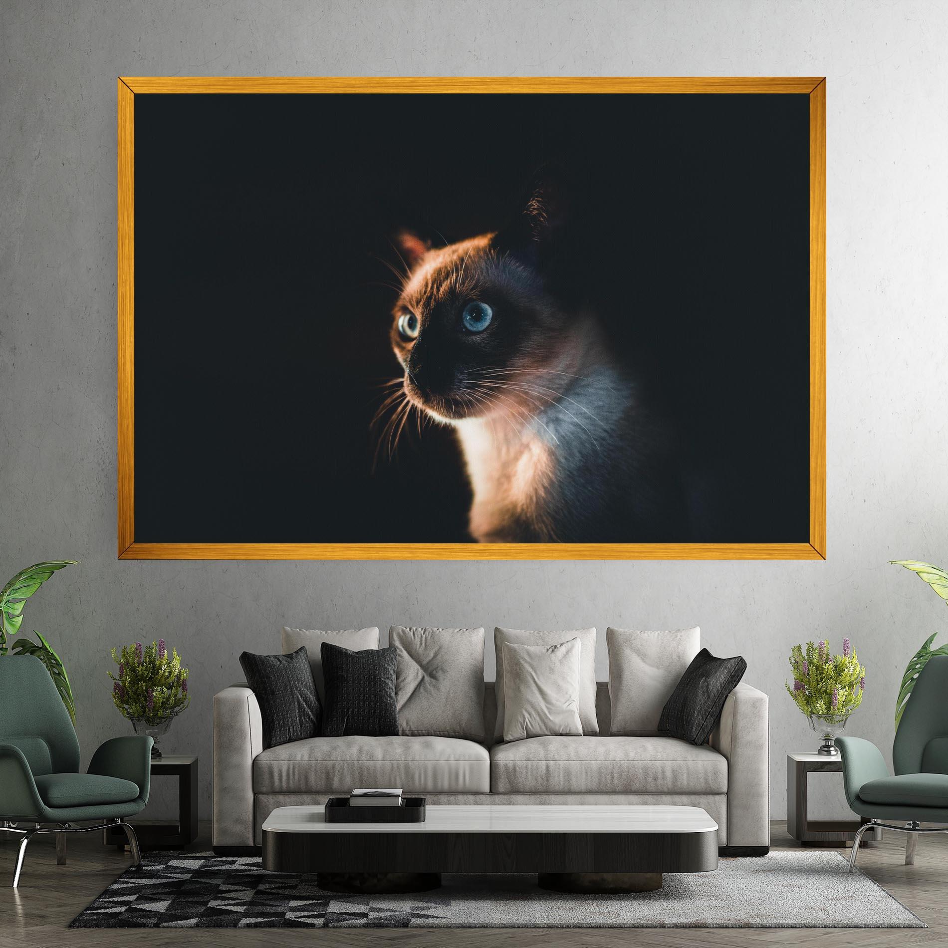 Картина на платно Blue Eyes Cat In Dark mockup 7