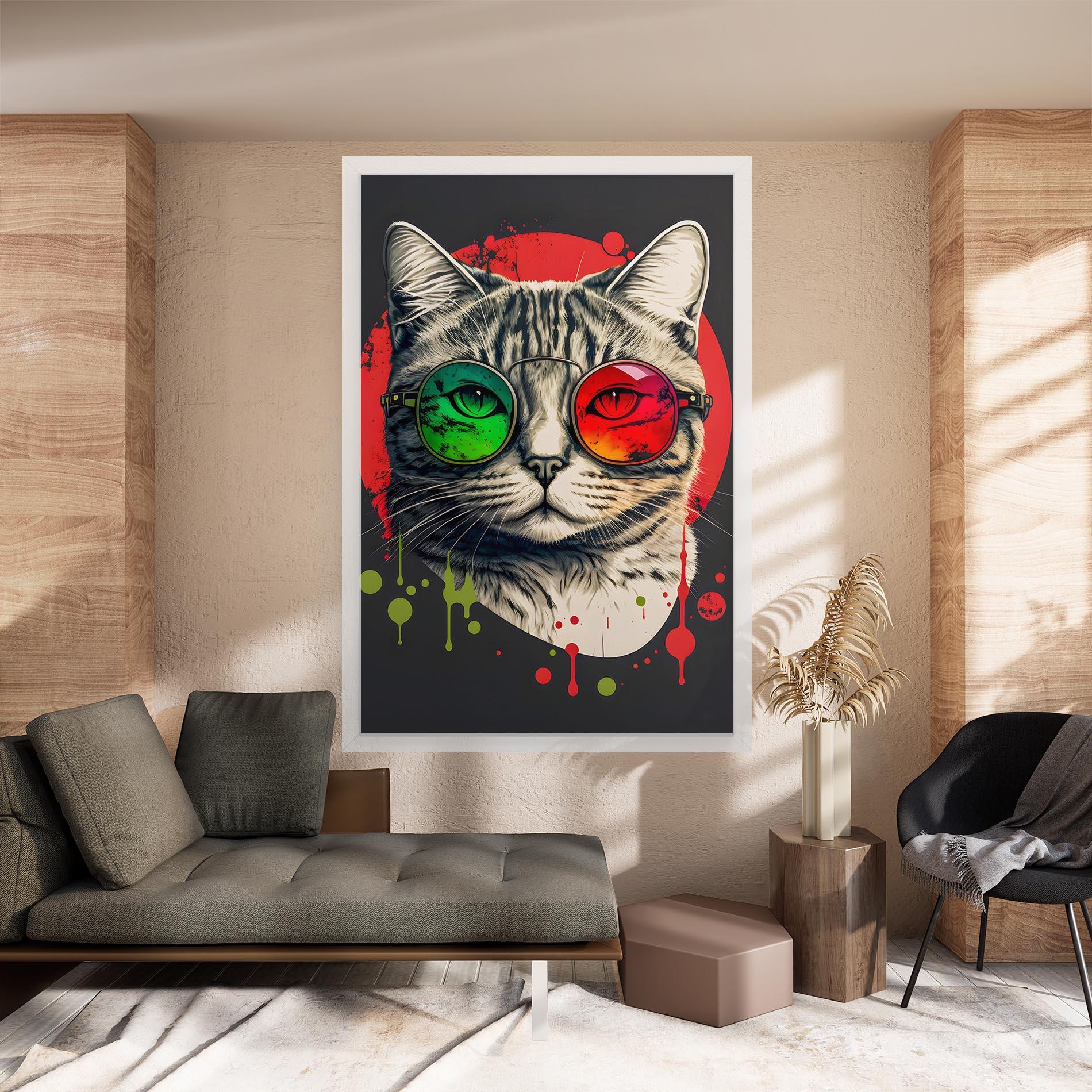 Картина на платно Green Red Glasses Cat mockup 8