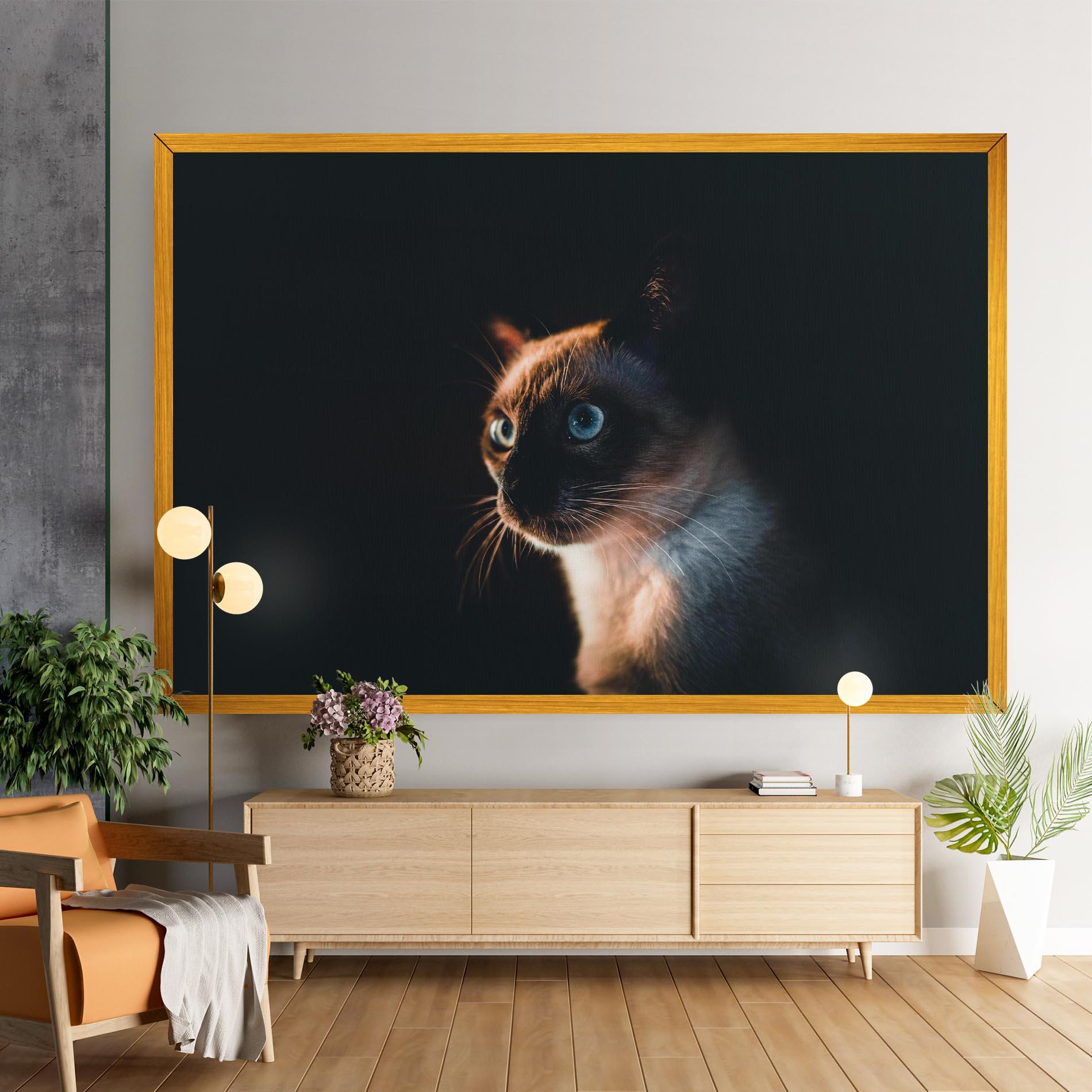 Картина на платно Blue Eyes Cat In Dark mockup 9