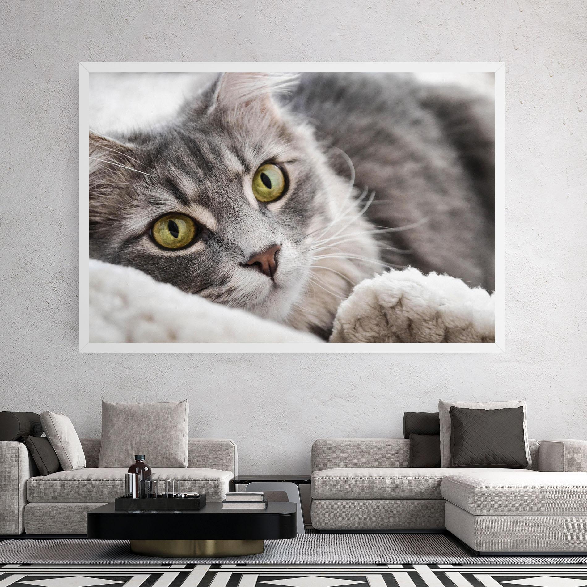 Картина на платно Grey Fluffy Cat mockup 2