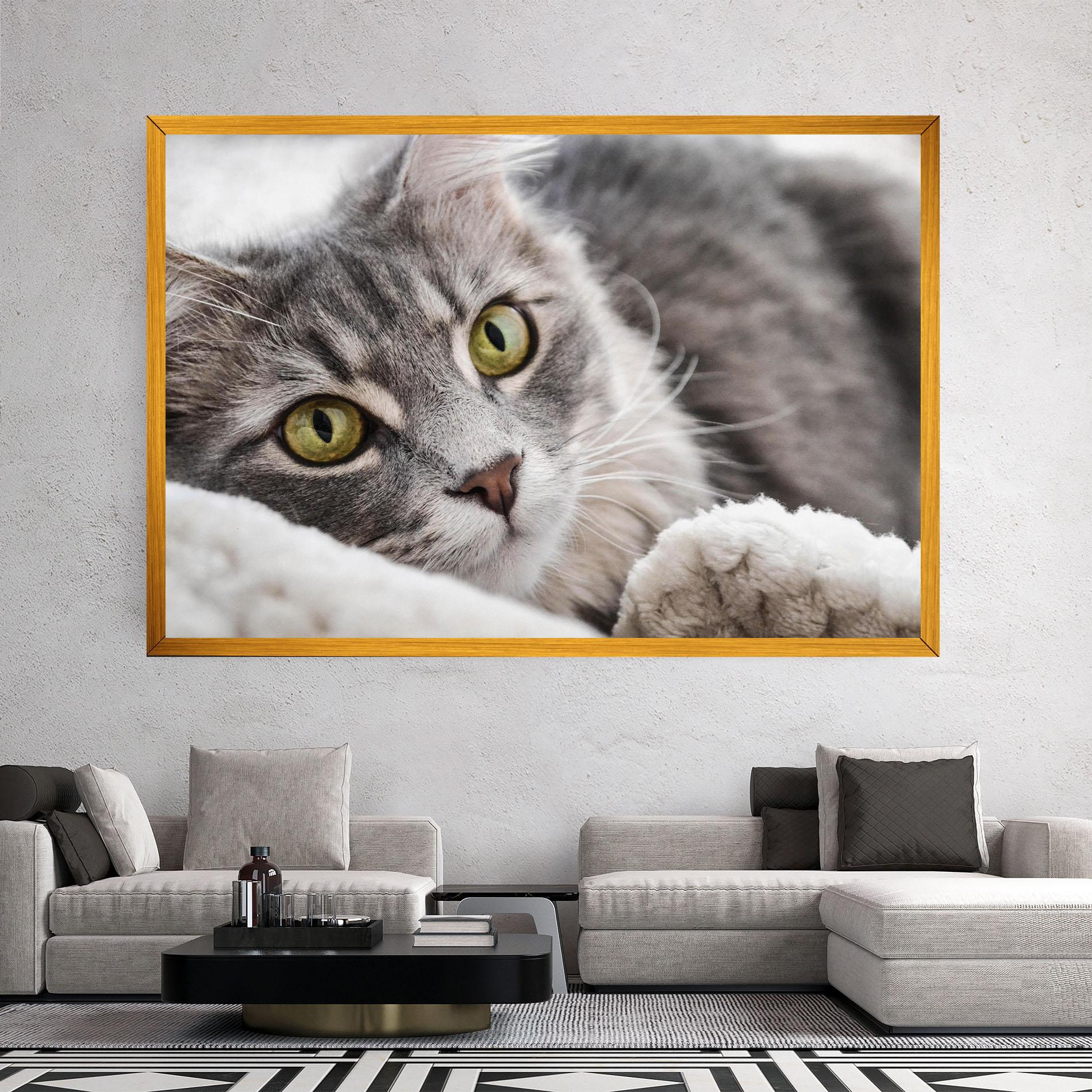 Картина на платно Grey Fluffy Cat mockup 2