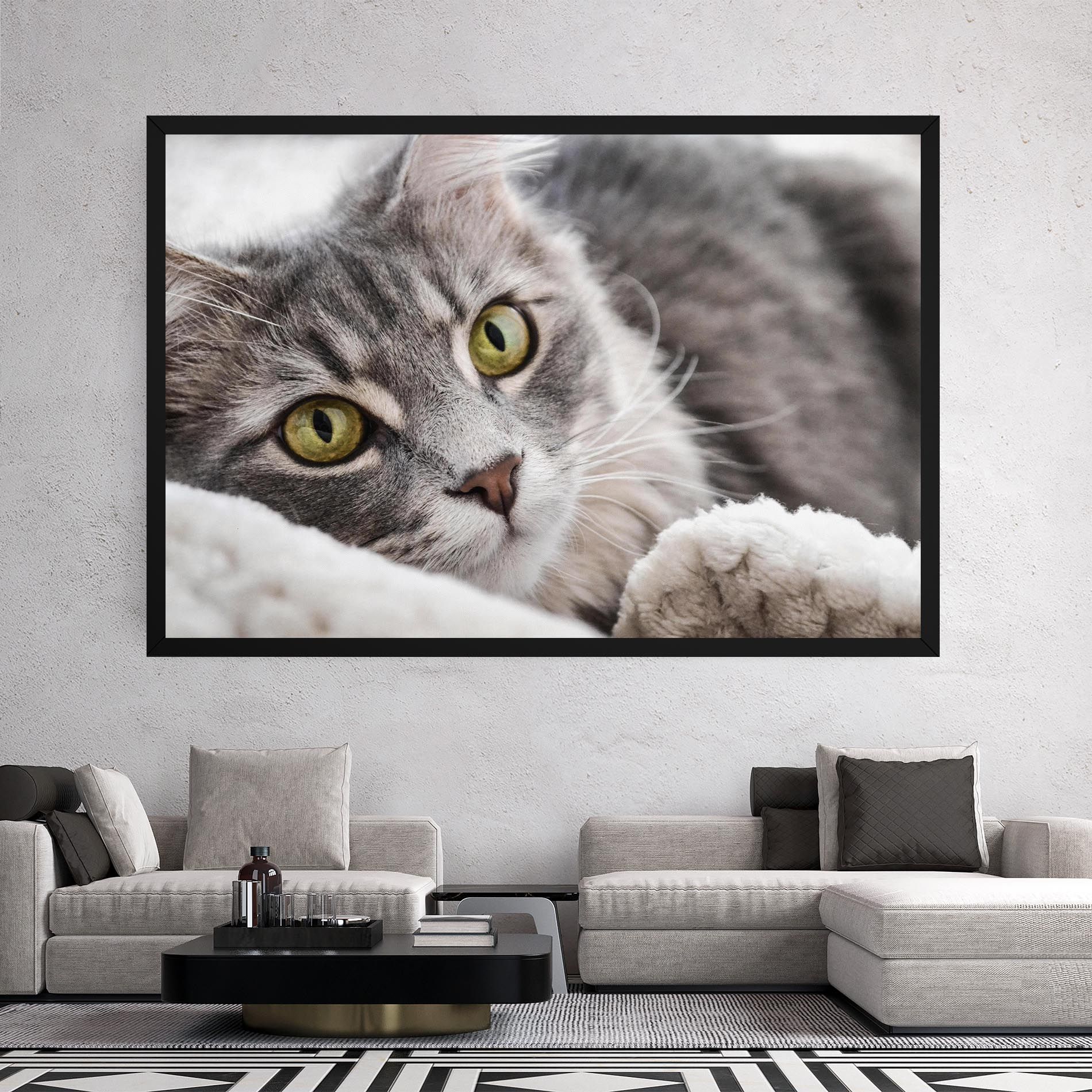 Grey Fluffy Cat mockup 2