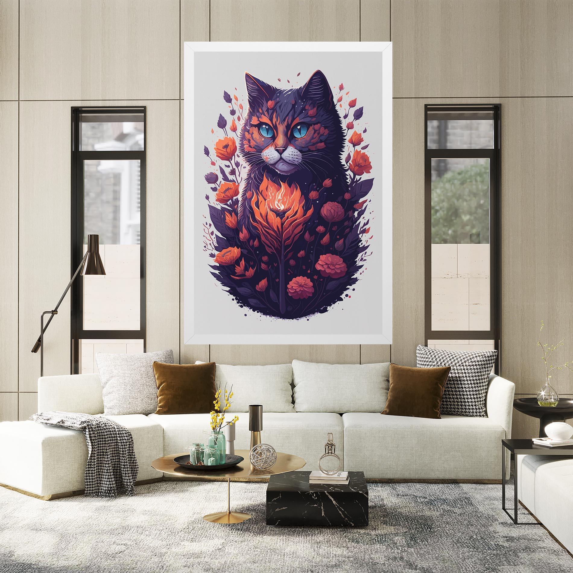 Картина на платно Fire Cat mockup 2