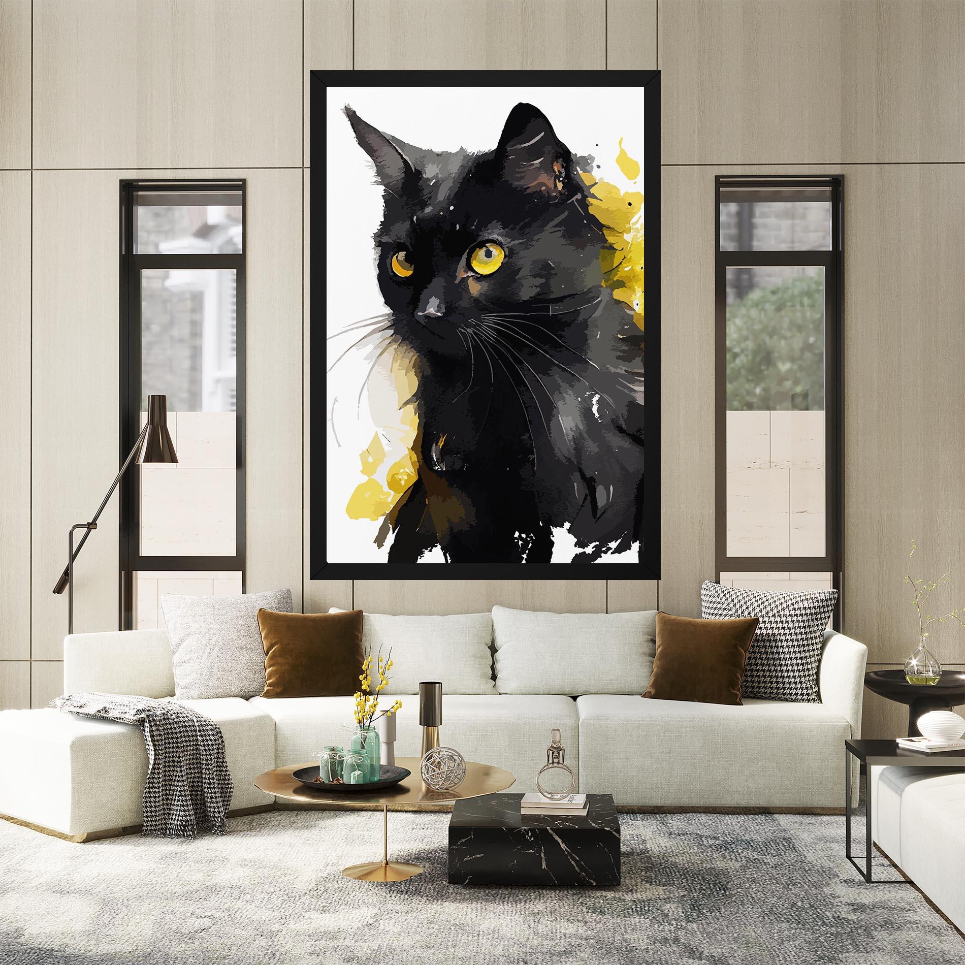 Картина на платно Beautiful Black Cat mockup 2