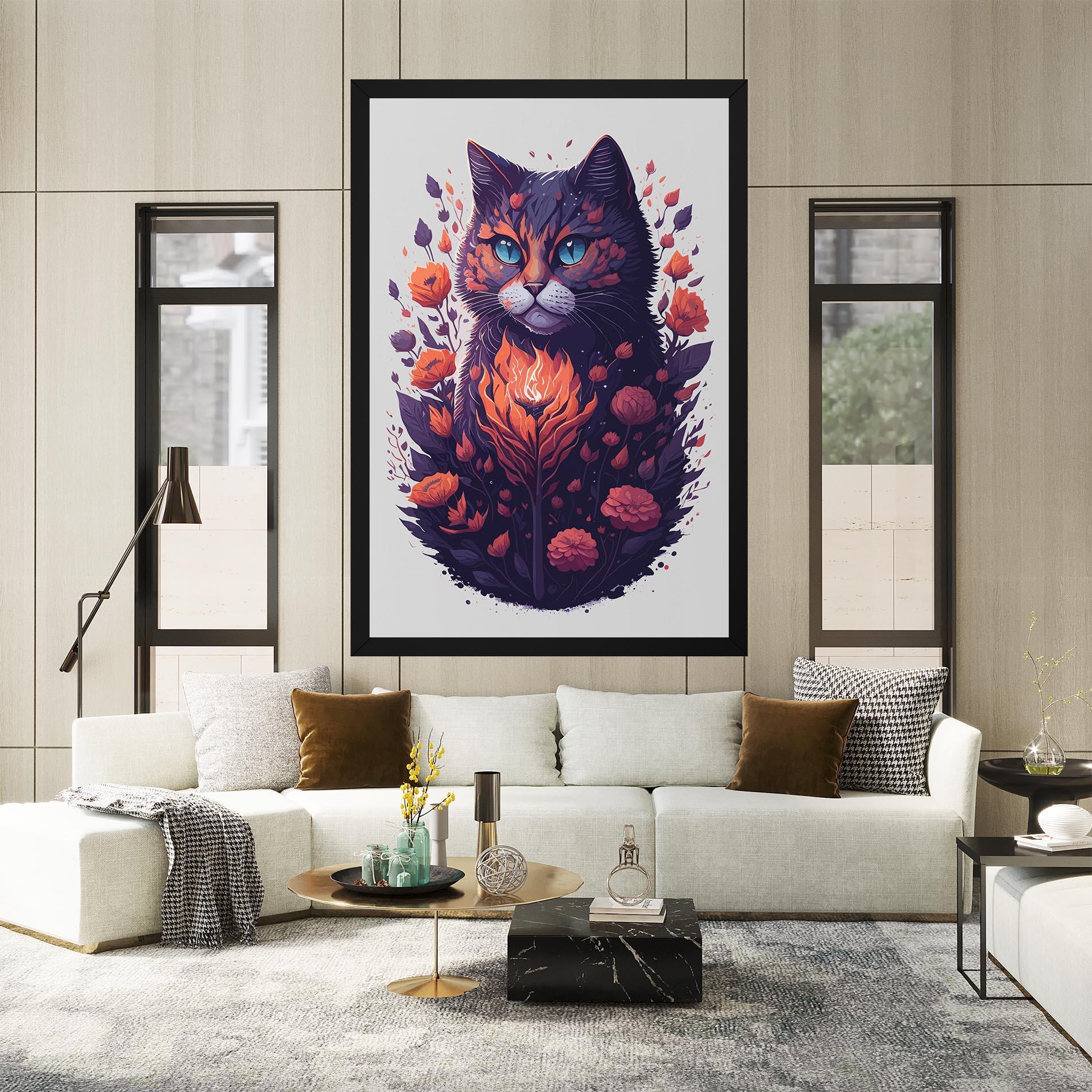 Картина на платно Fire Cat mockup 2