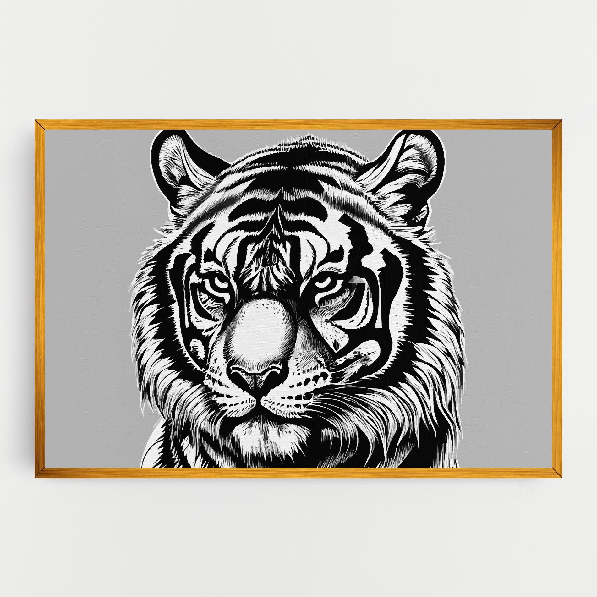 Картина на платно White Tiger Grey mockup 0