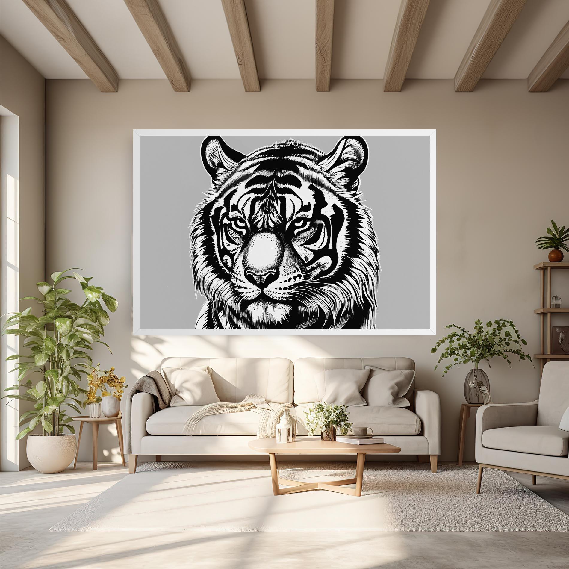 Картина на платно White Tiger Grey mockup 6