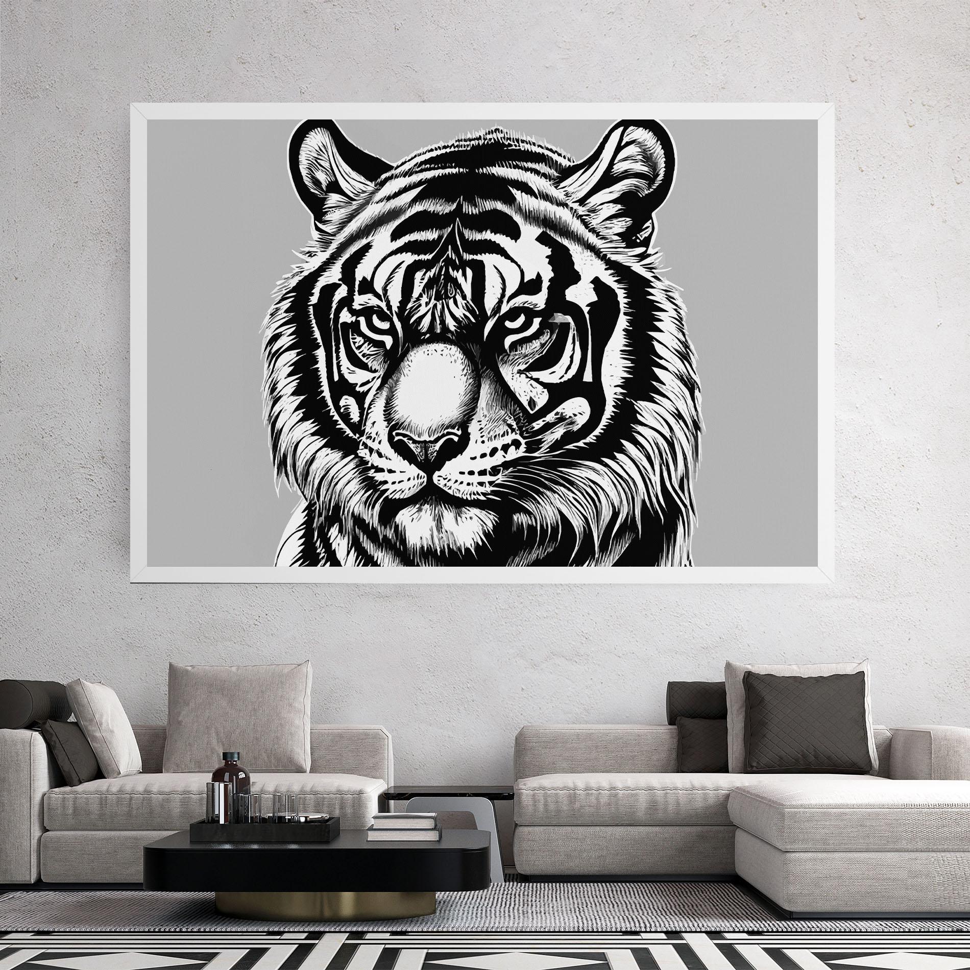 Картина на платно White Tiger Grey mockup 2