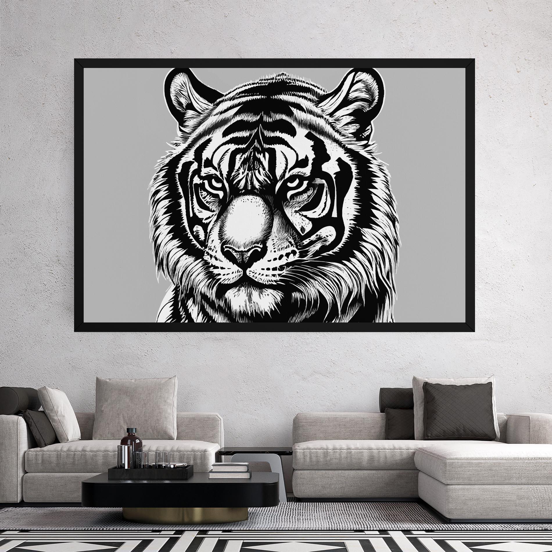 Картина на платно White Tiger Grey mockup 2