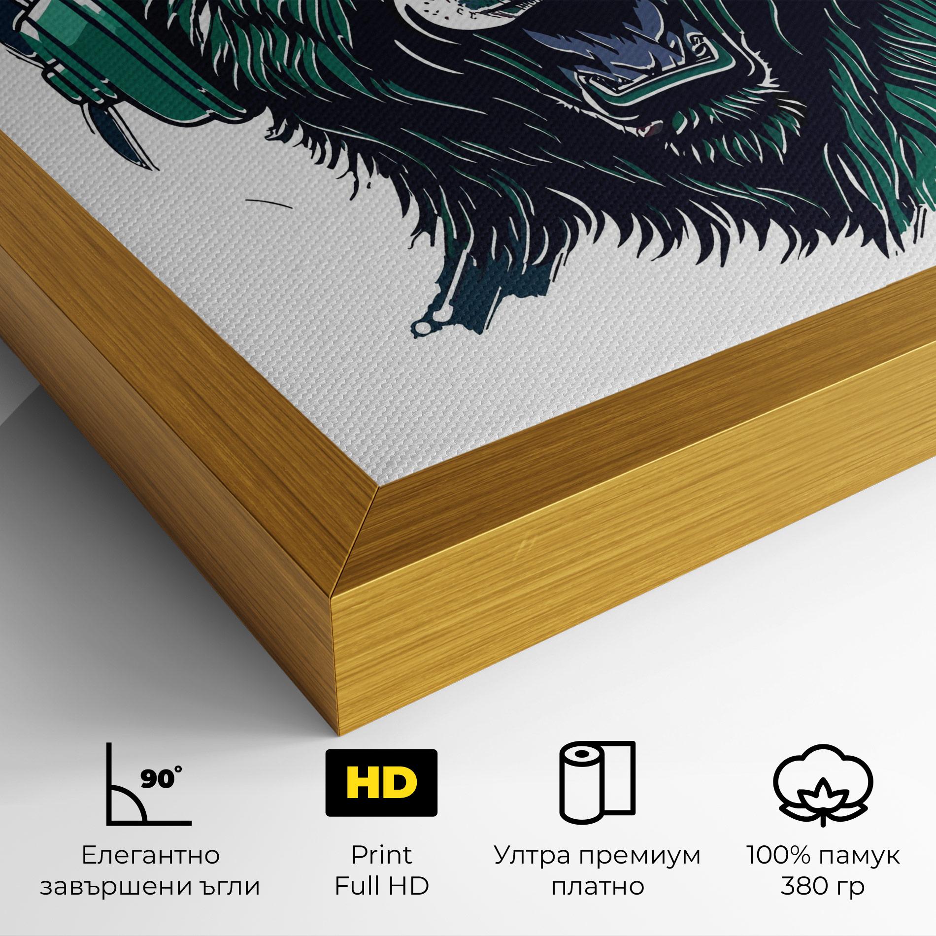 Картина на платно Green Music Bear mockup 4