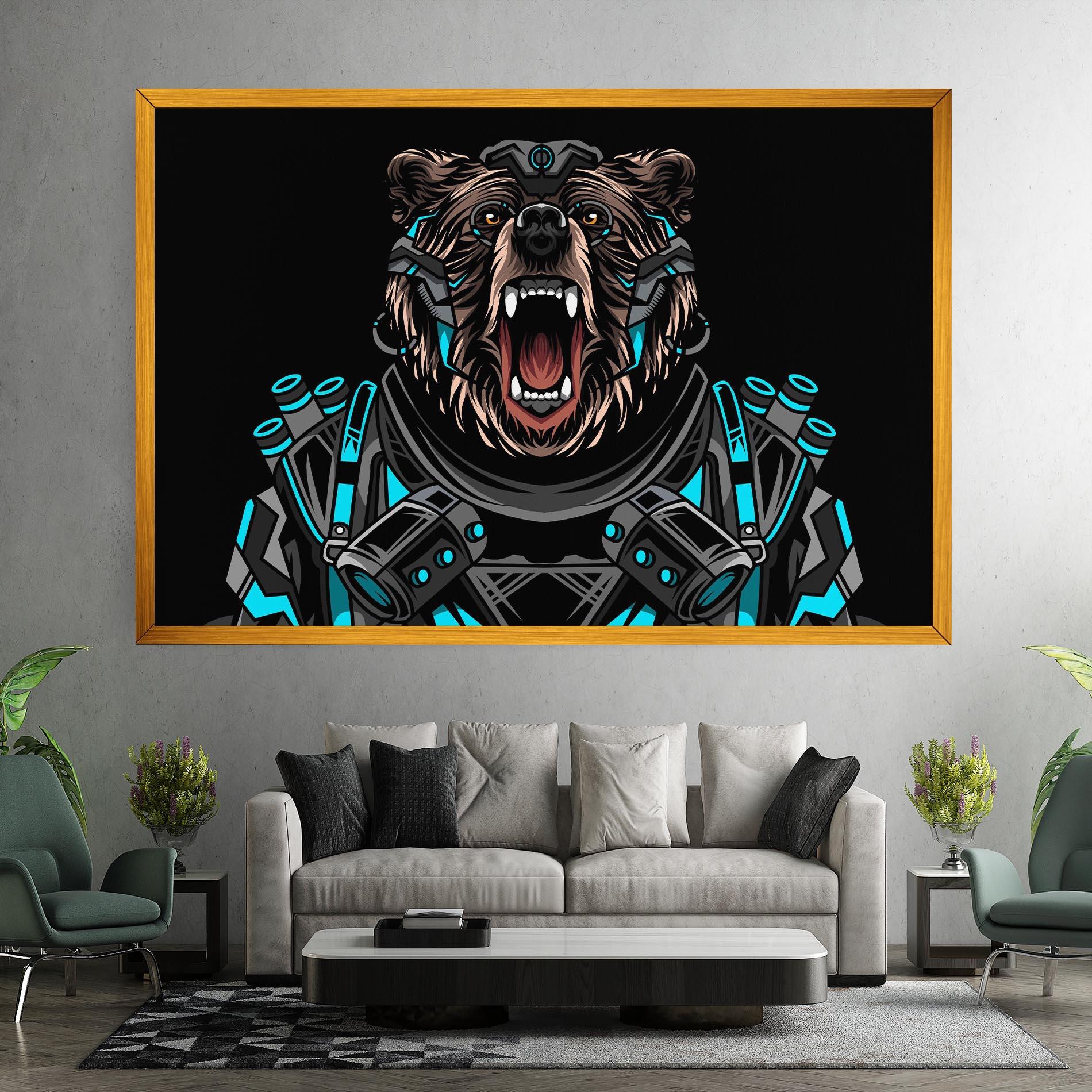 Картина на платно Black Cyborg Bear mockup 7