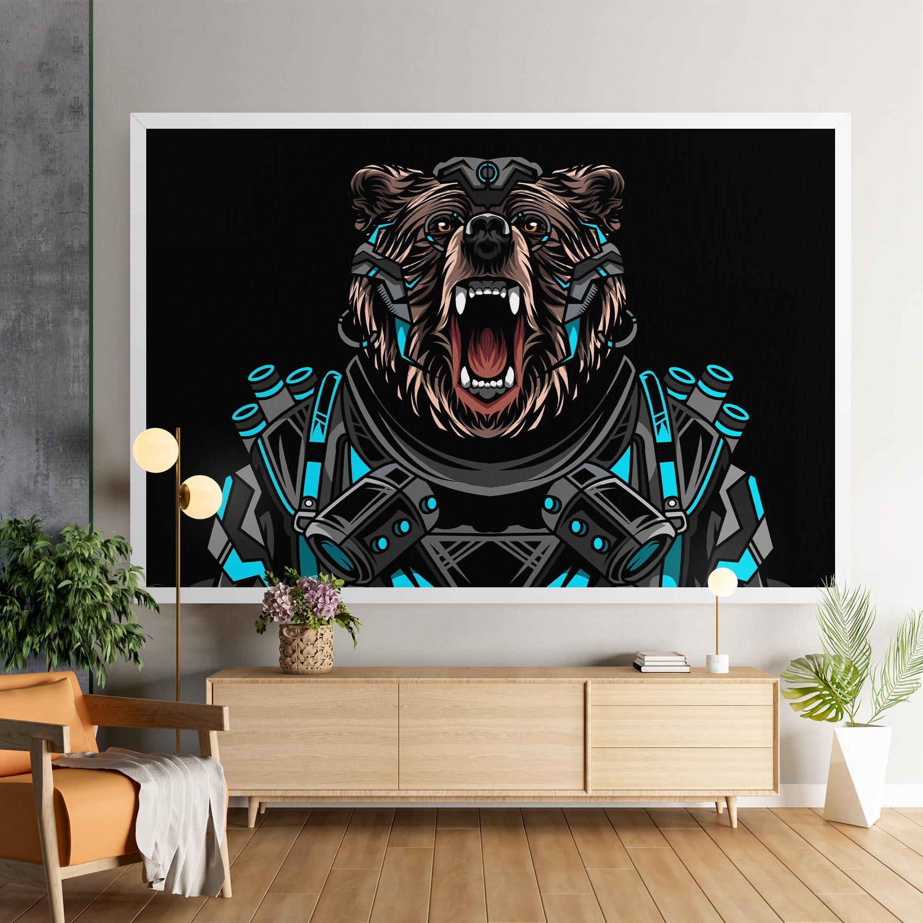 Картина на платно Black Cyborg Bear mockup 9