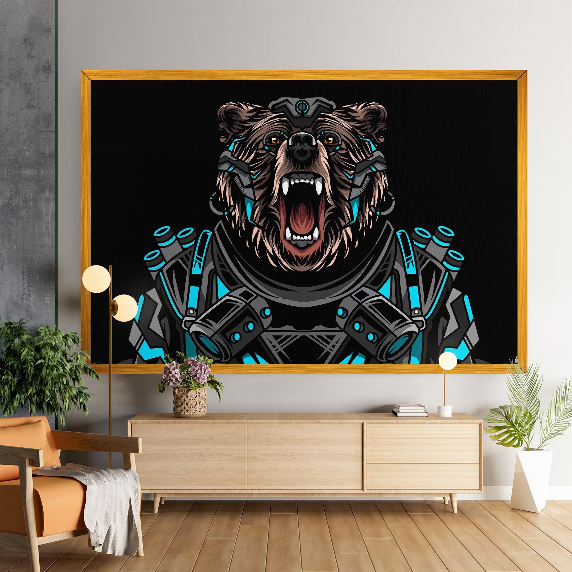 Картина на платно Black Cyborg Bear mockup 9