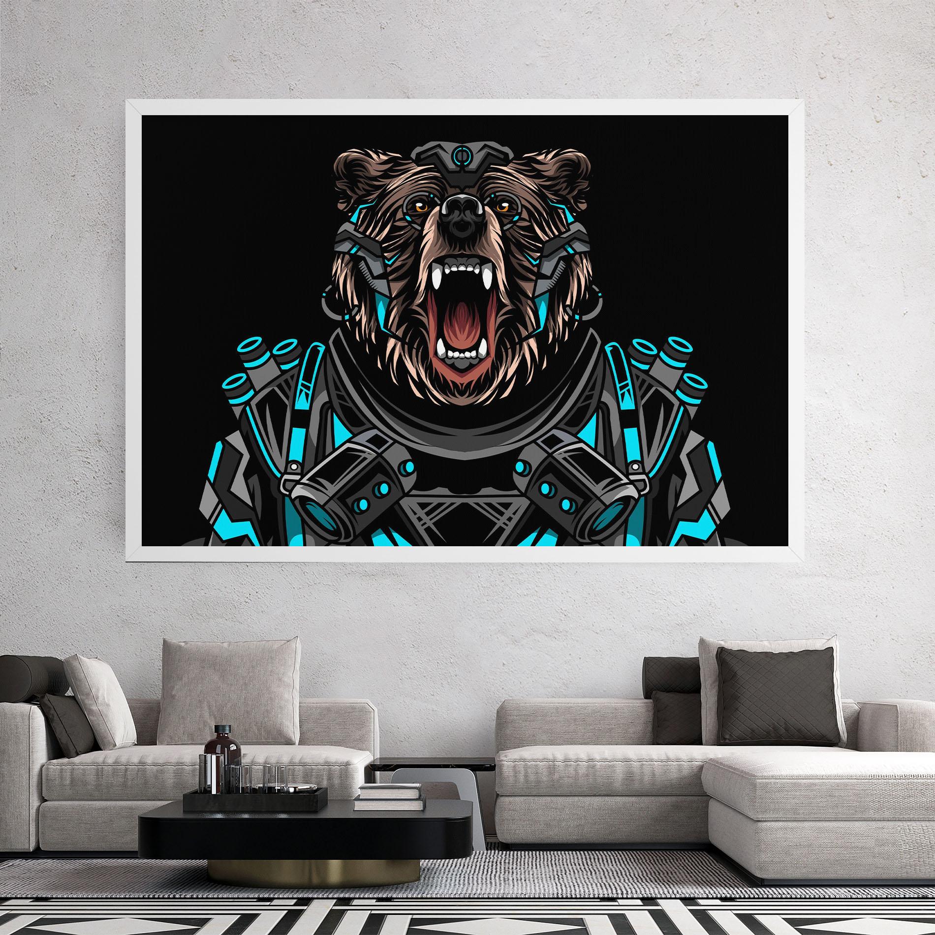 Картина на платно Black Cyborg Bear mockup 2