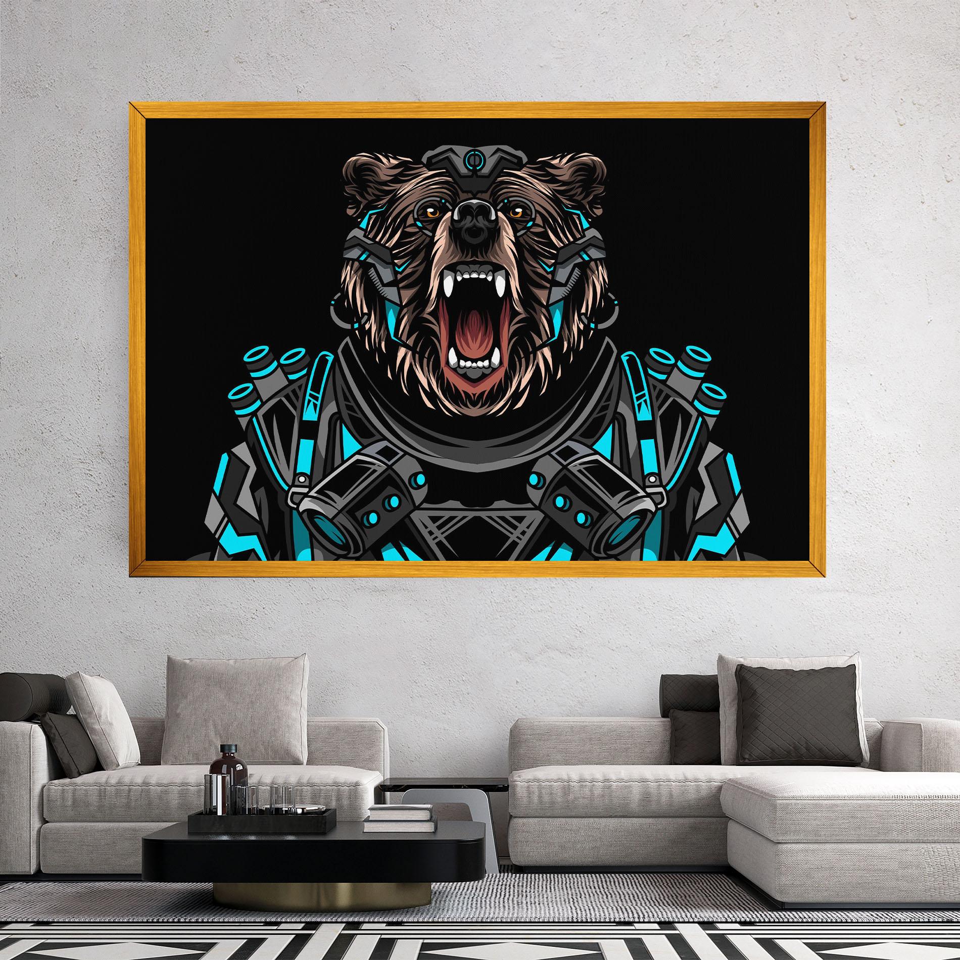Картина на платно Black Cyborg Bear mockup 2