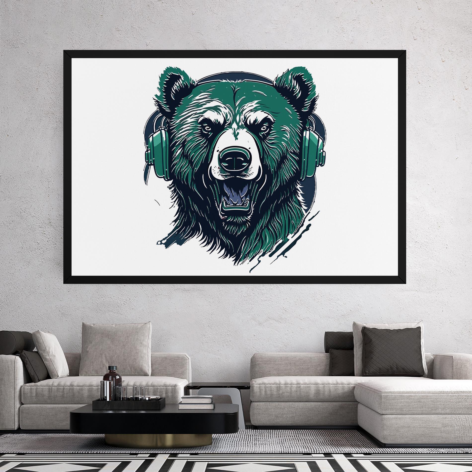 Картина на платно Green Music Bear mockup 2