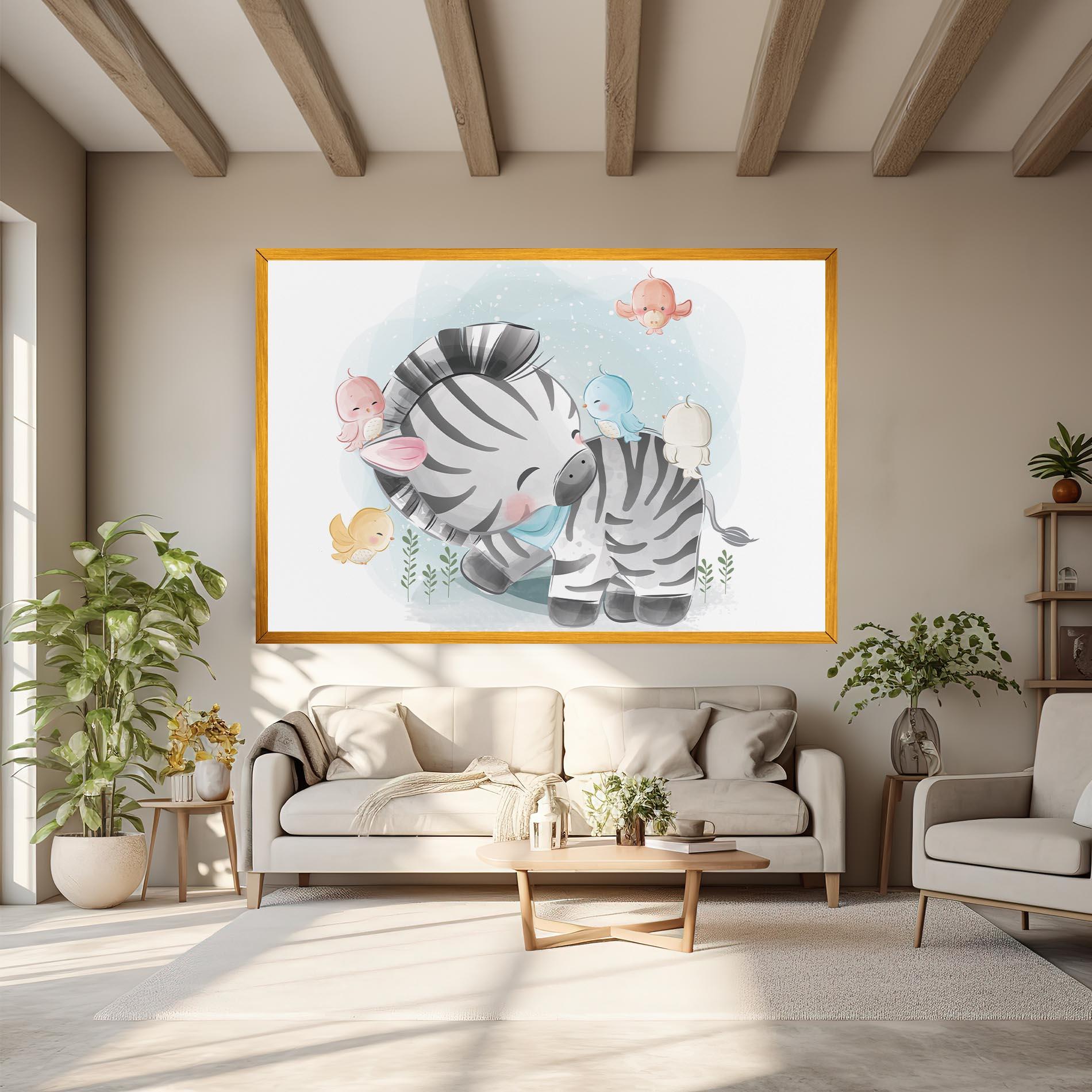 Картина на платно Zebra With Birds mockup 6