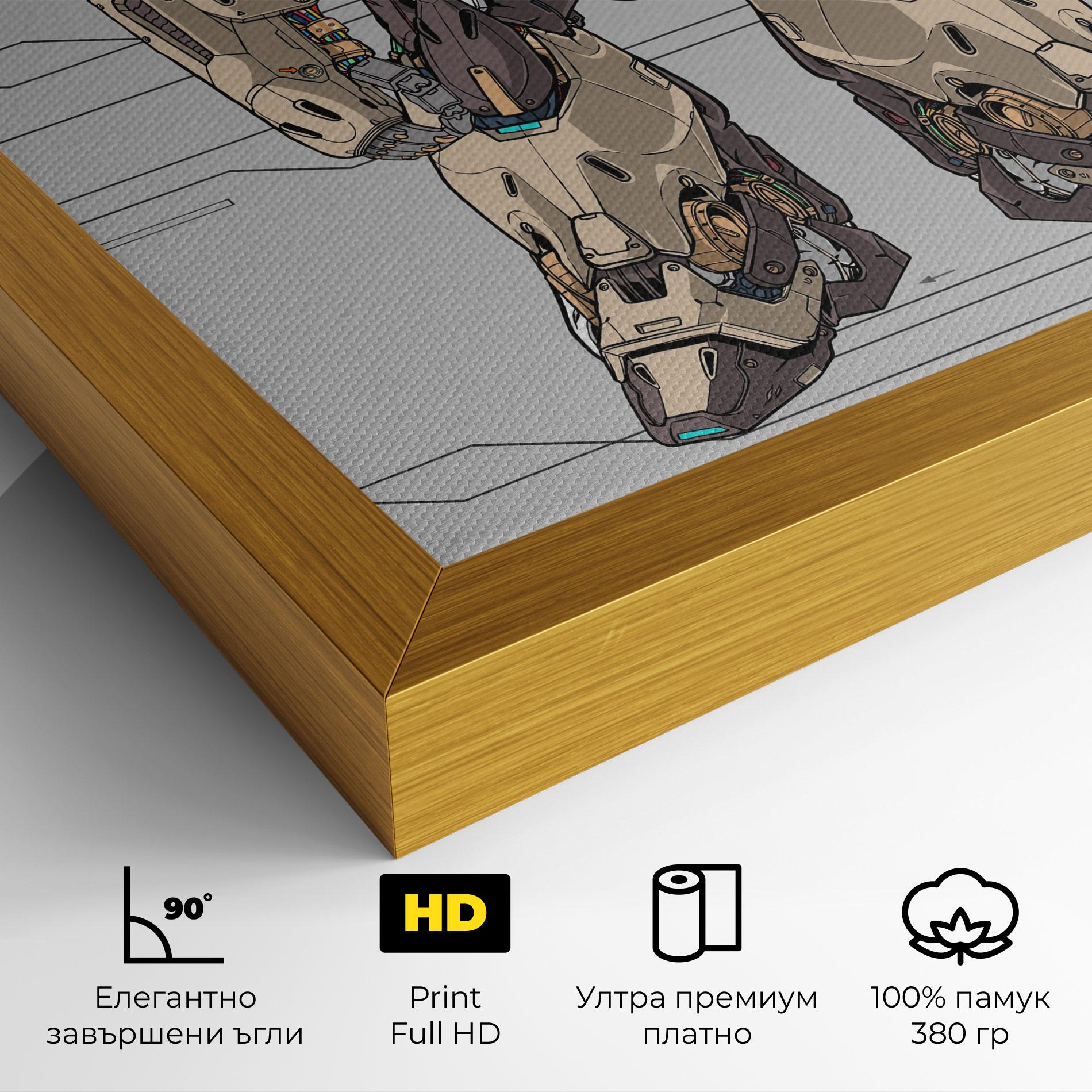 Картина на платно Cream Blue Robot mockup 4