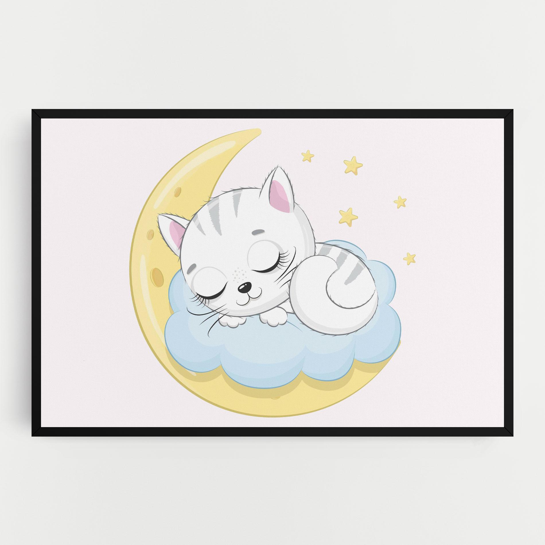 Картина на платно Moon Cat Sleeping mockup 0