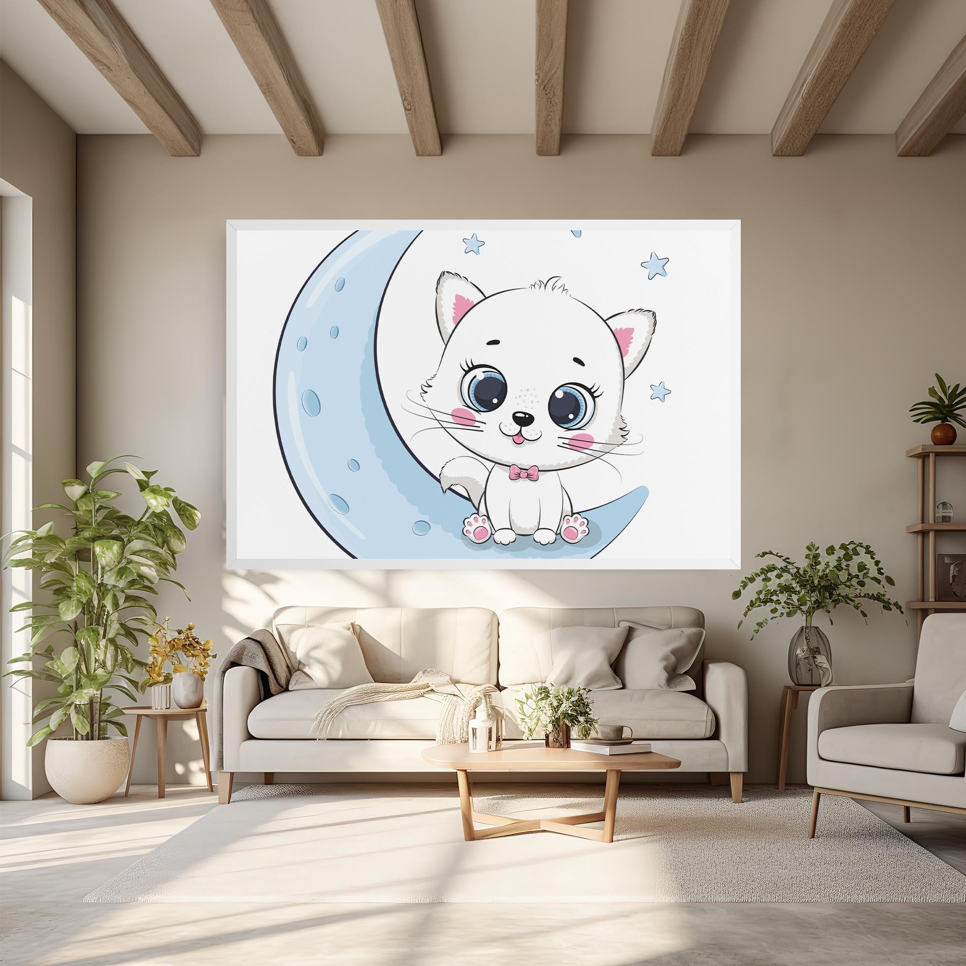 Картина на платно Blue Moon Cat mockup 6