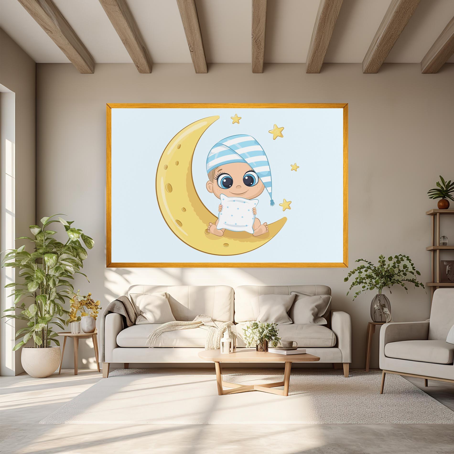 Картина на платно Baby On Moon mockup 6