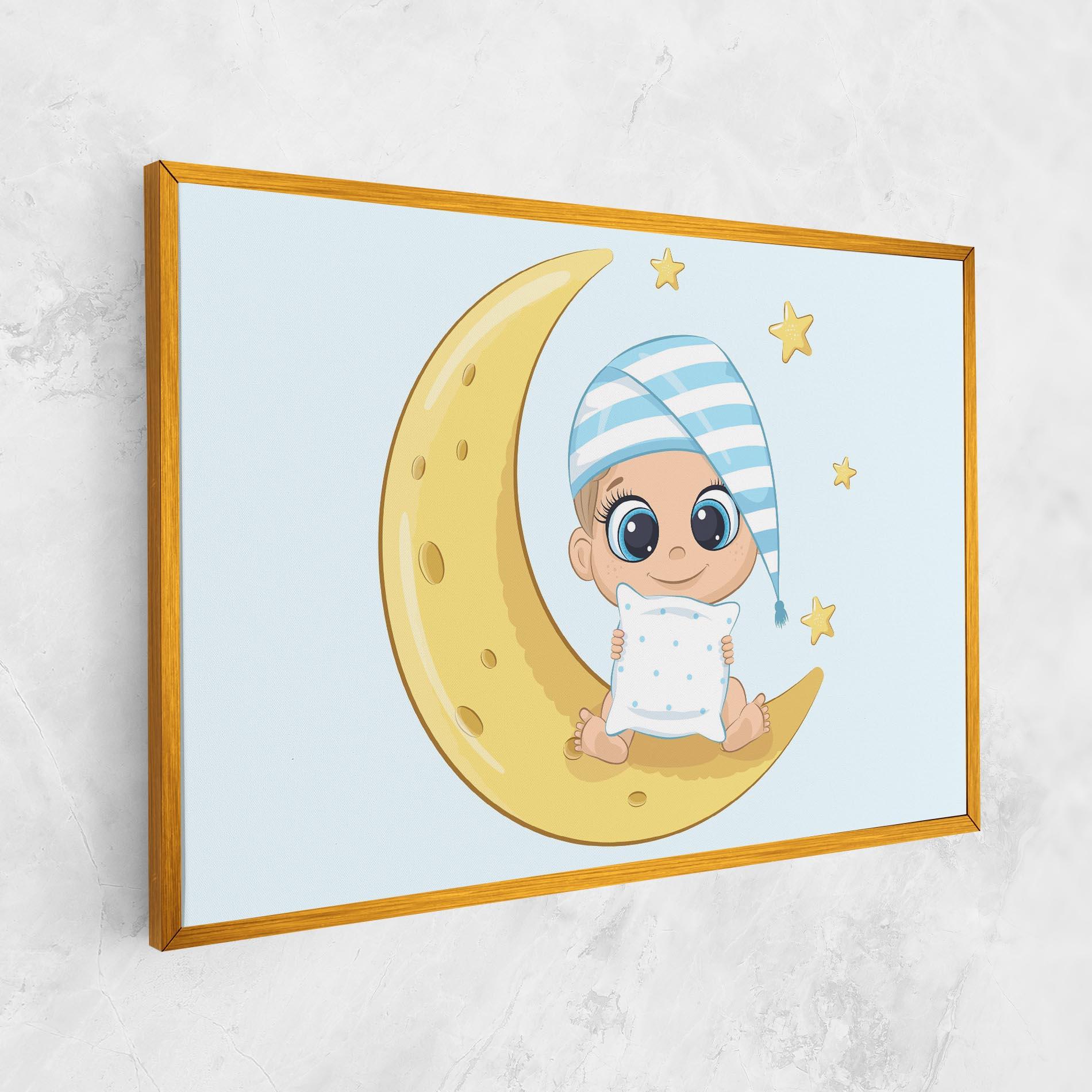 Картина на платно Baby On Moon mockup 1