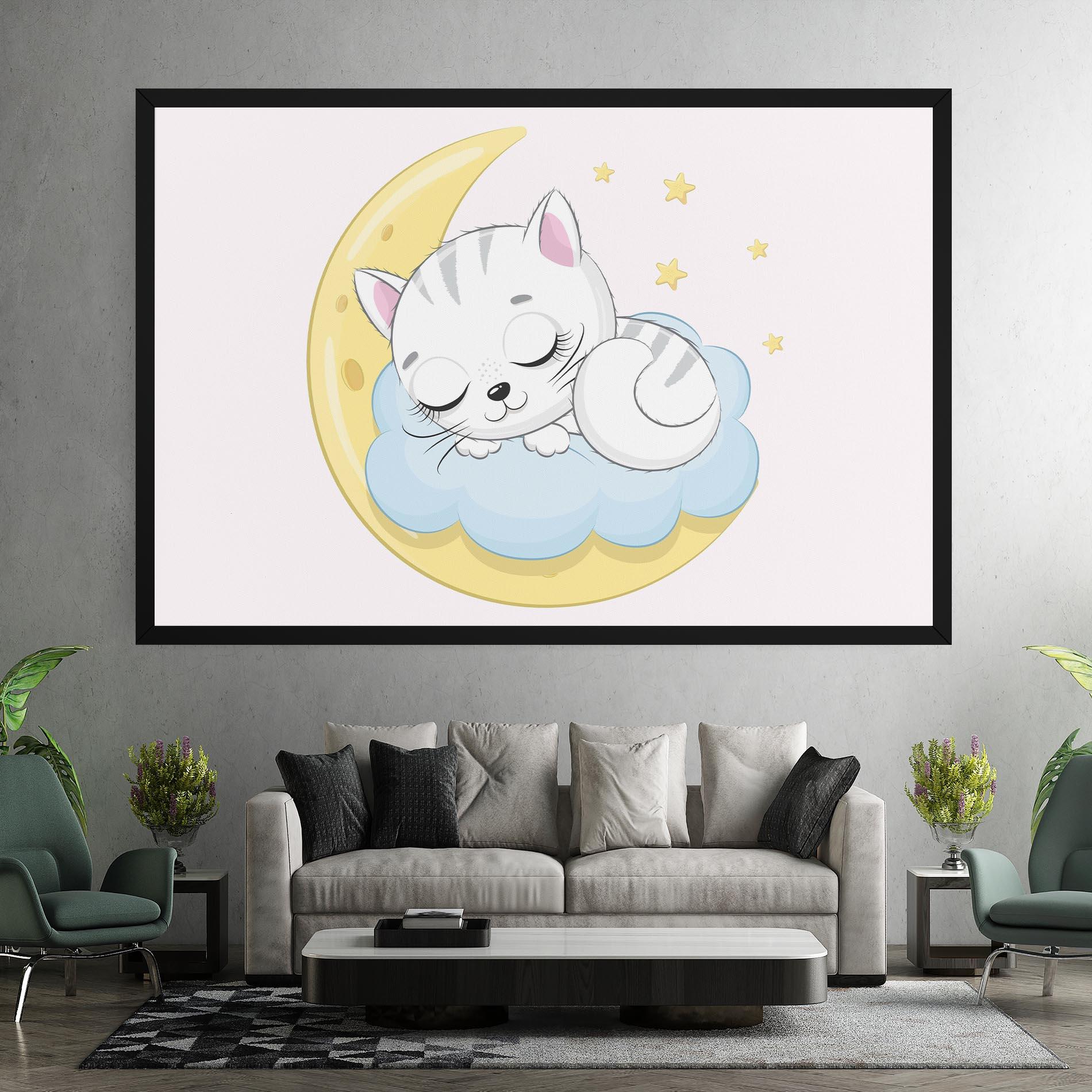 Картина на платно Moon Cat Sleeping mockup 7