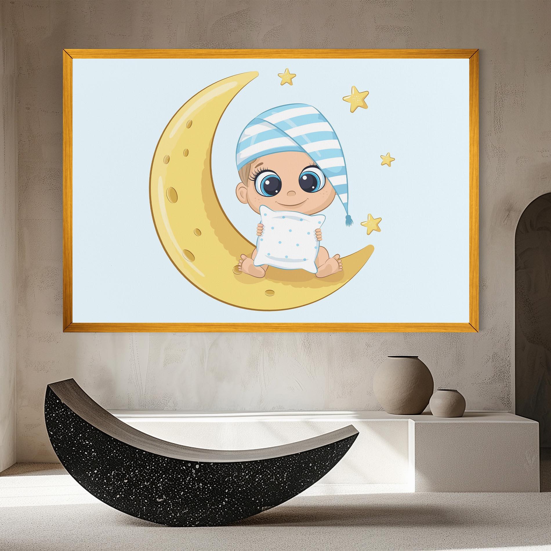 Картина на платно Baby On Moon mockup 8